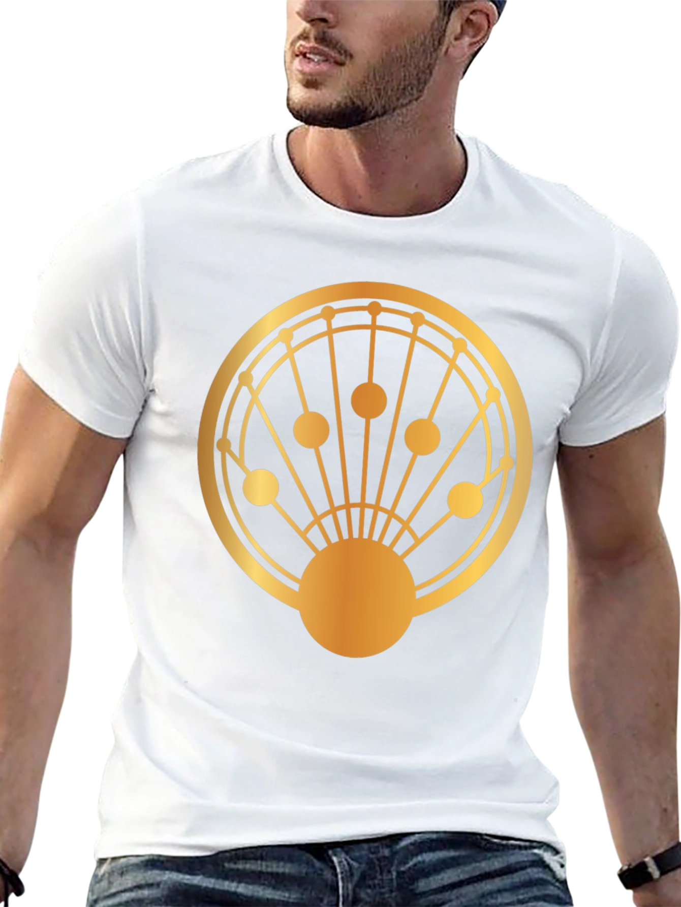 Geometric Gold Design Black T-Shirt