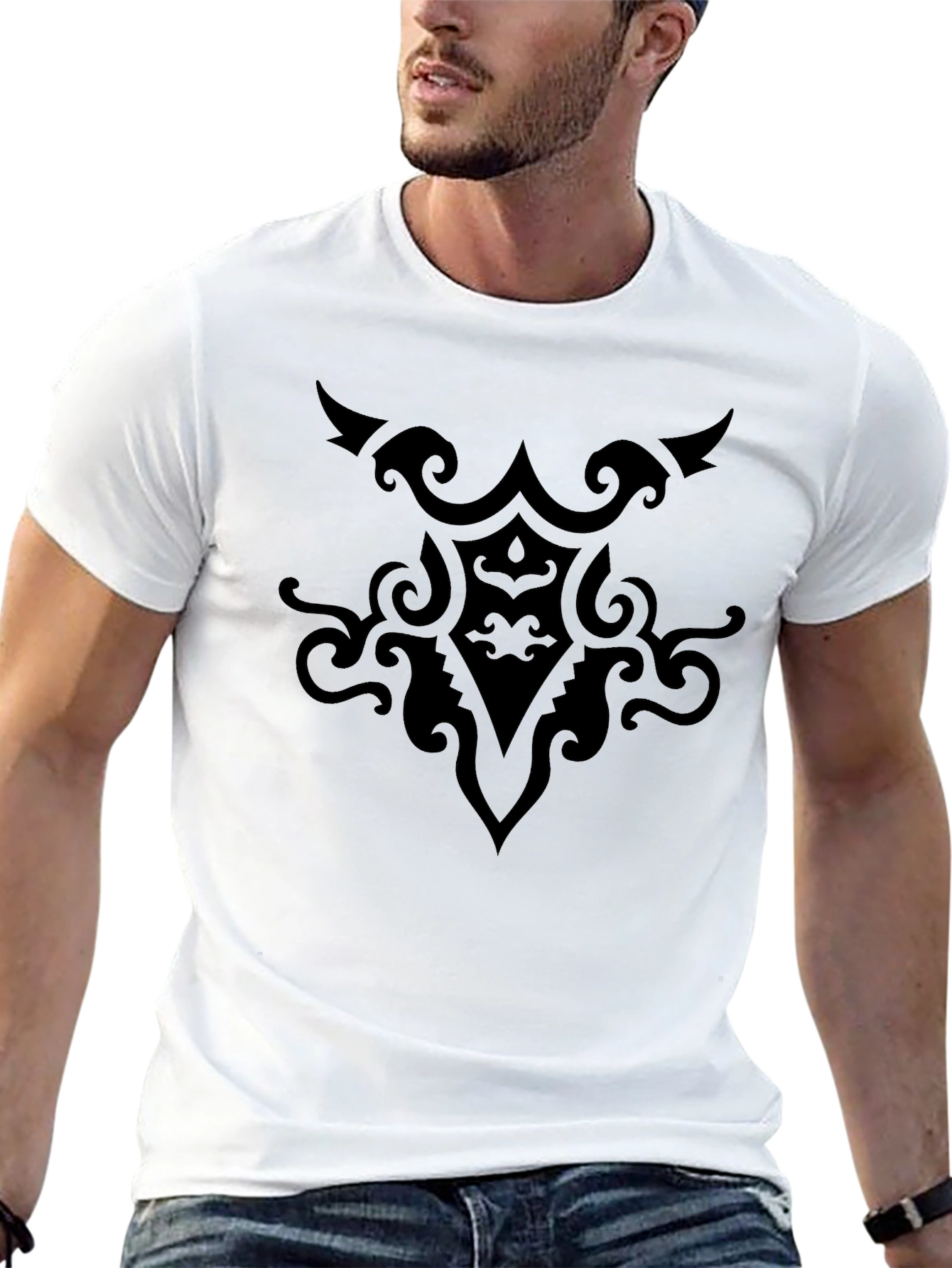 Mens Black Graphic Tee - Tribal Design