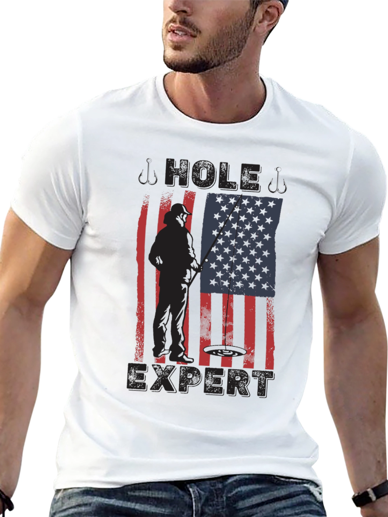 Hole Expert Fishing American Flag T-Shirt
