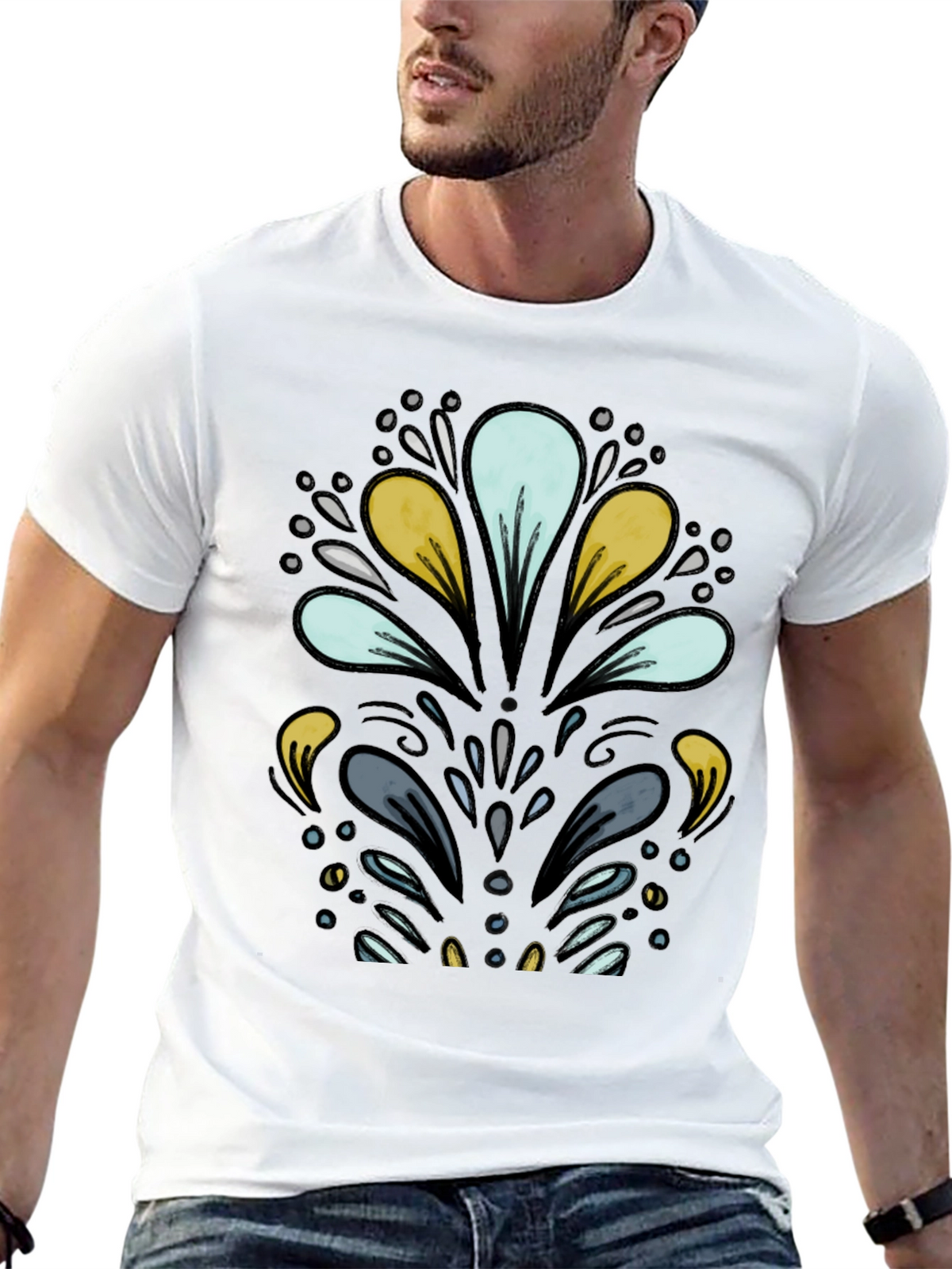 Abstract Floral Black T-Shirt