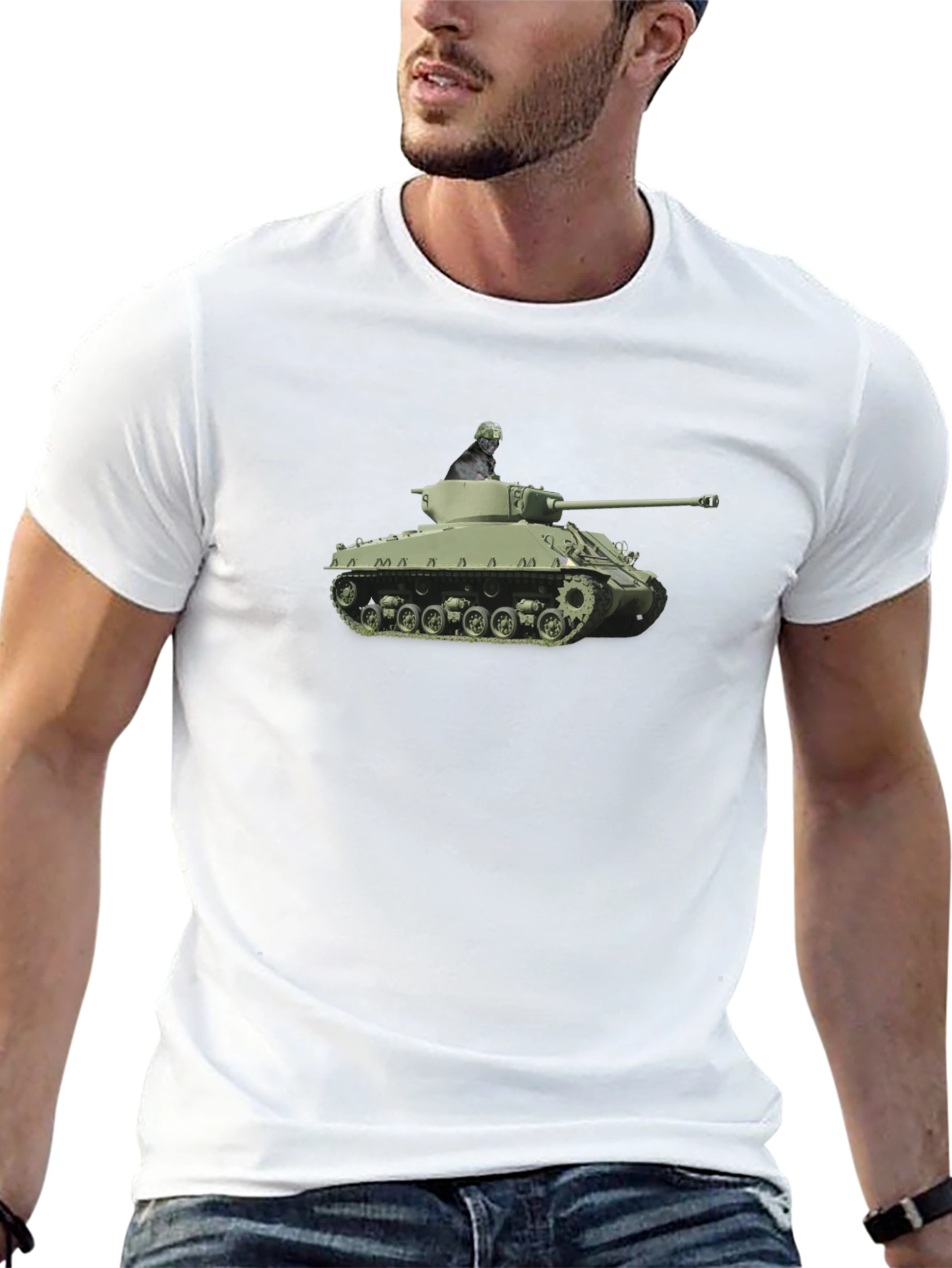 Tank Graphic Tee - Olive Green Military Design