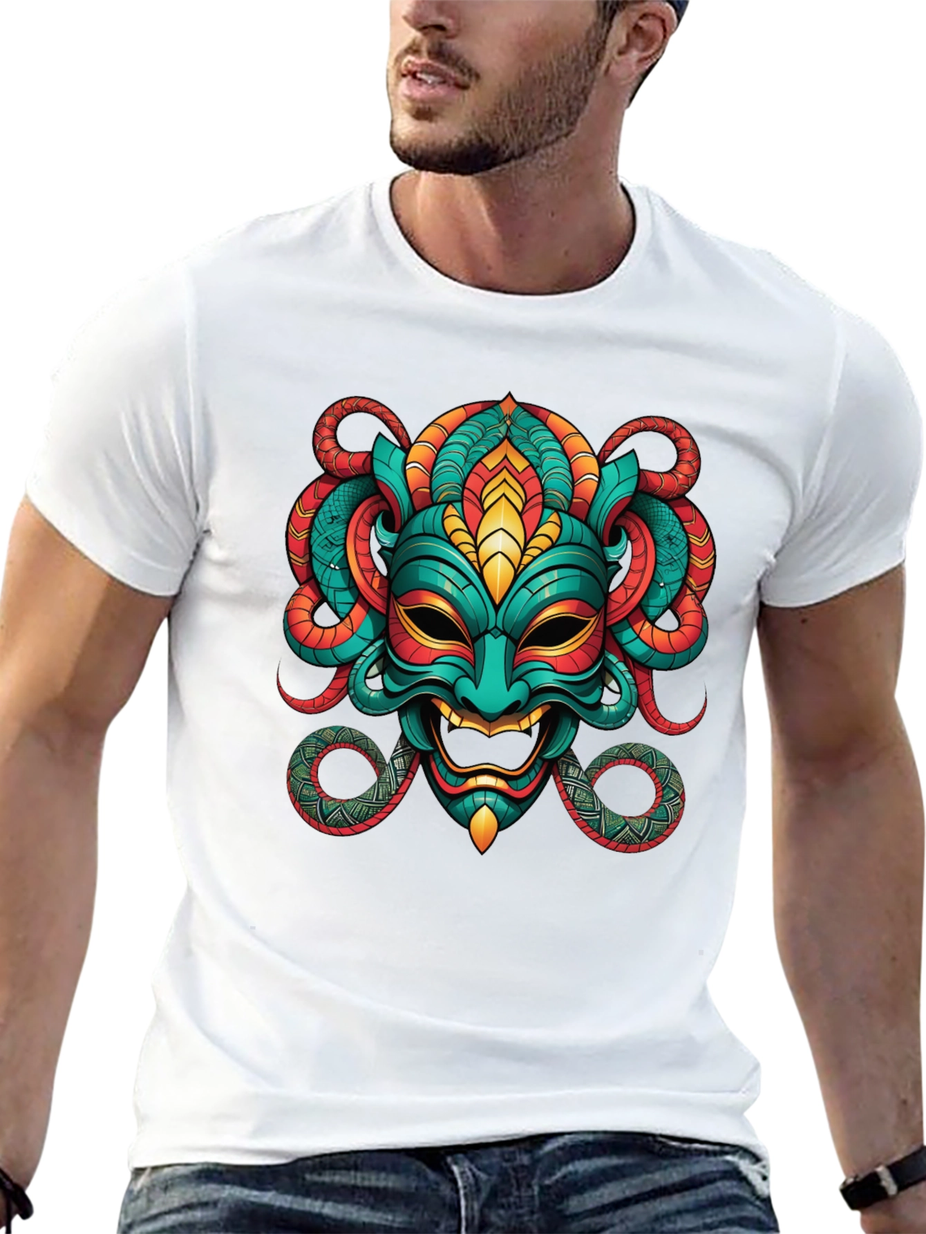 Bold Graphic Tee - Exotic Mask Design