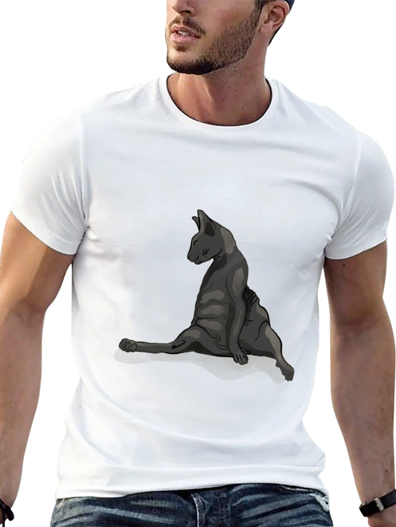 Cat Yoga Pose Graphic Tee - Relaxed Fit