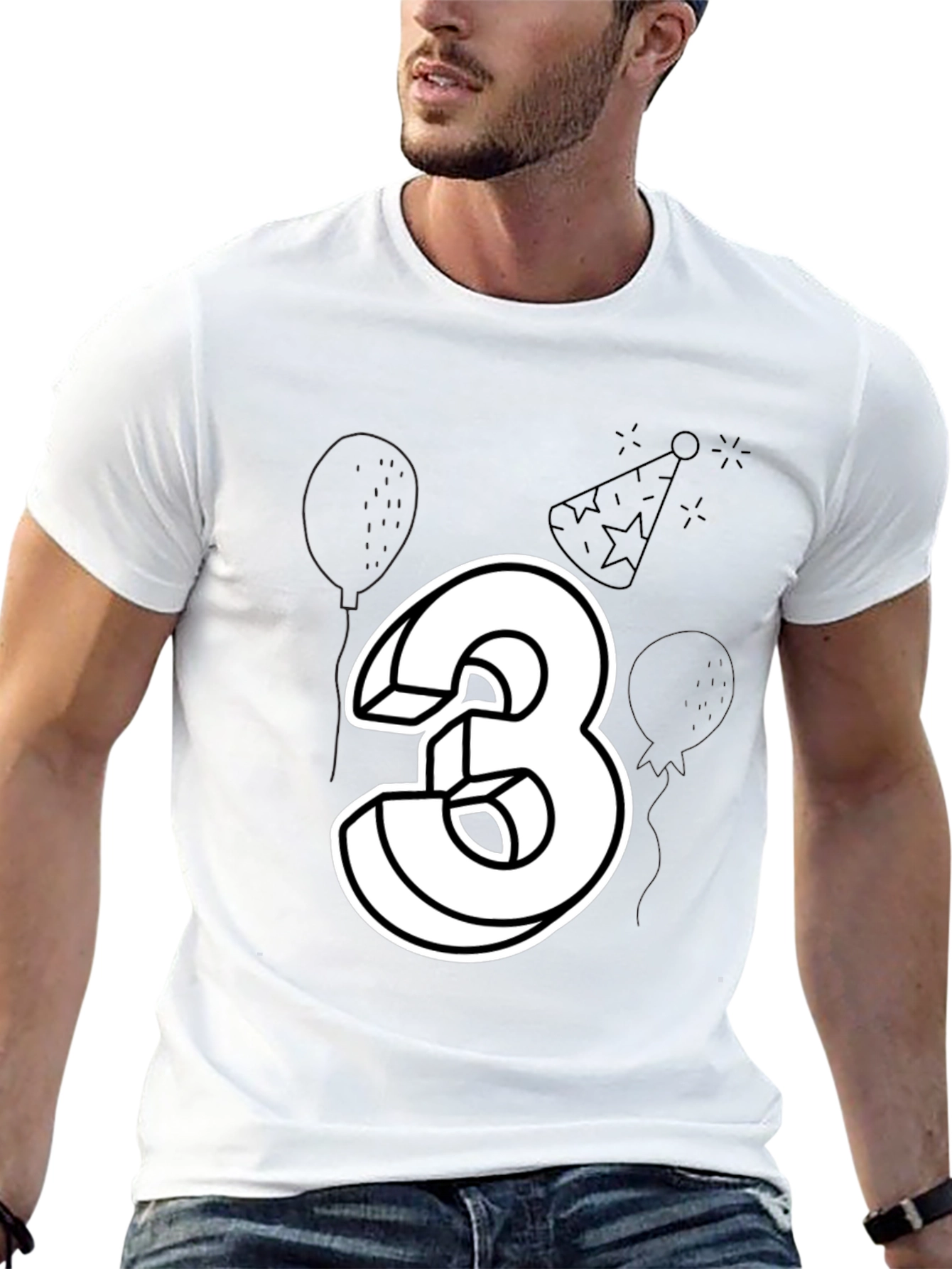 Birthday Number 3 T-Shirt - Black Cotton Tee
