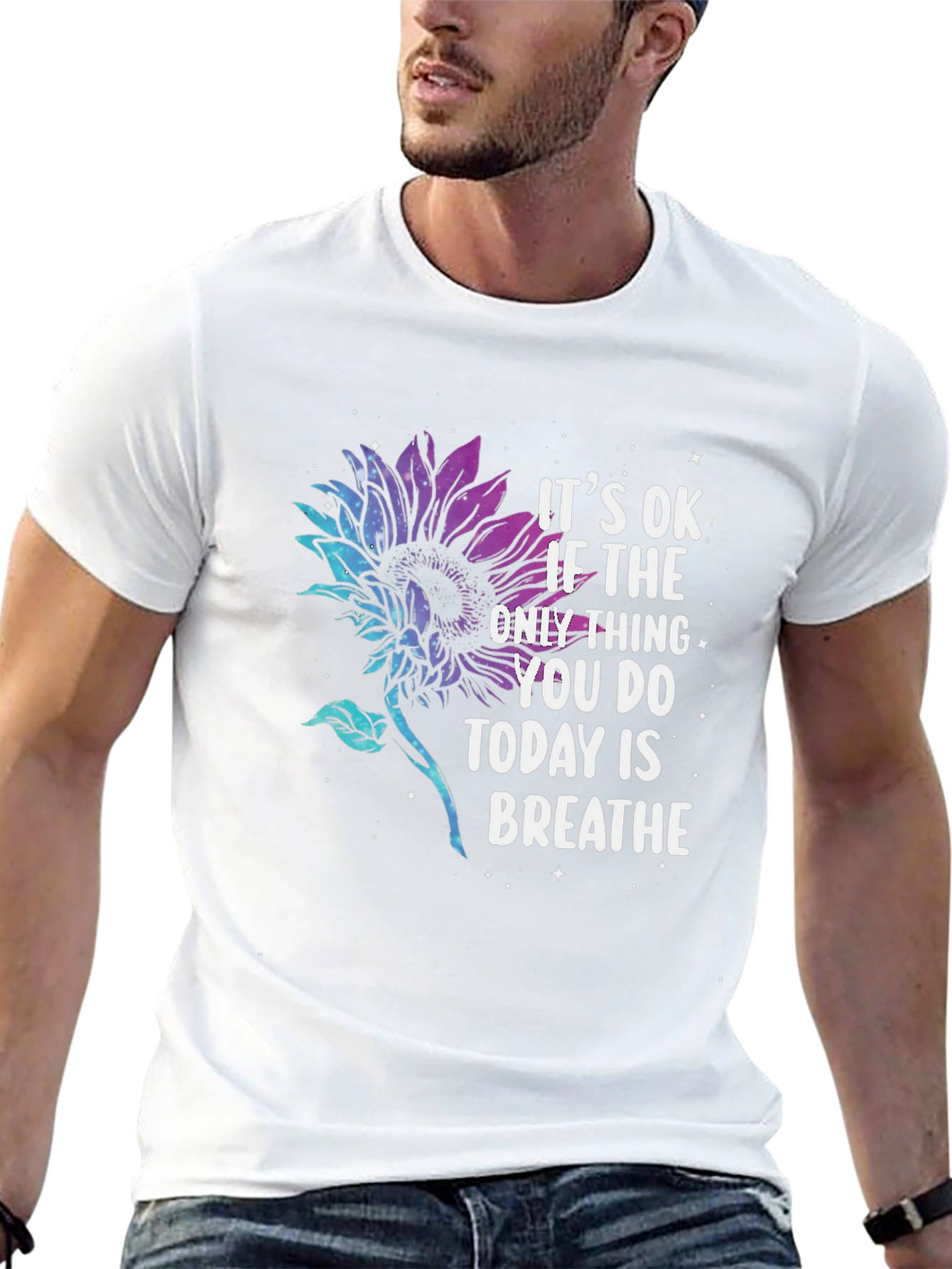 Inspirational Breathe Sunflower Graphic T-Shirt