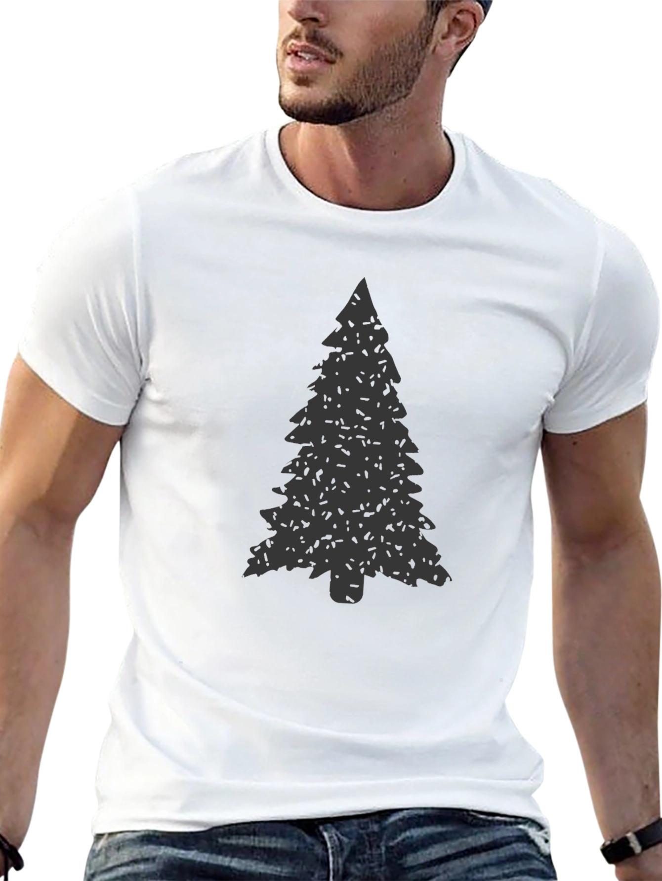 Evergreen Tree Graphic Tee - Soft Black Cotton Shirt