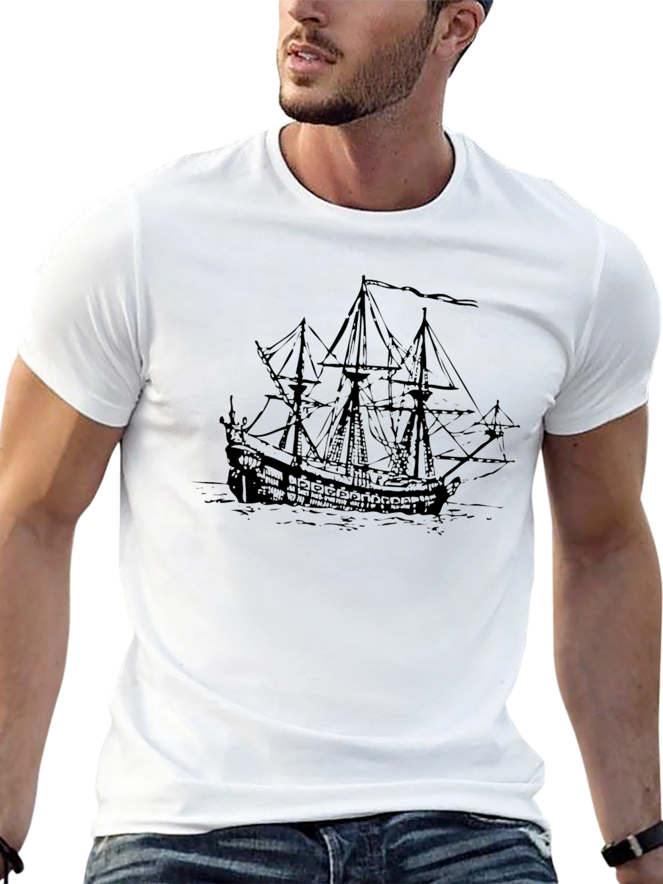 Black Pirate Ship Graphic T-Shirt
