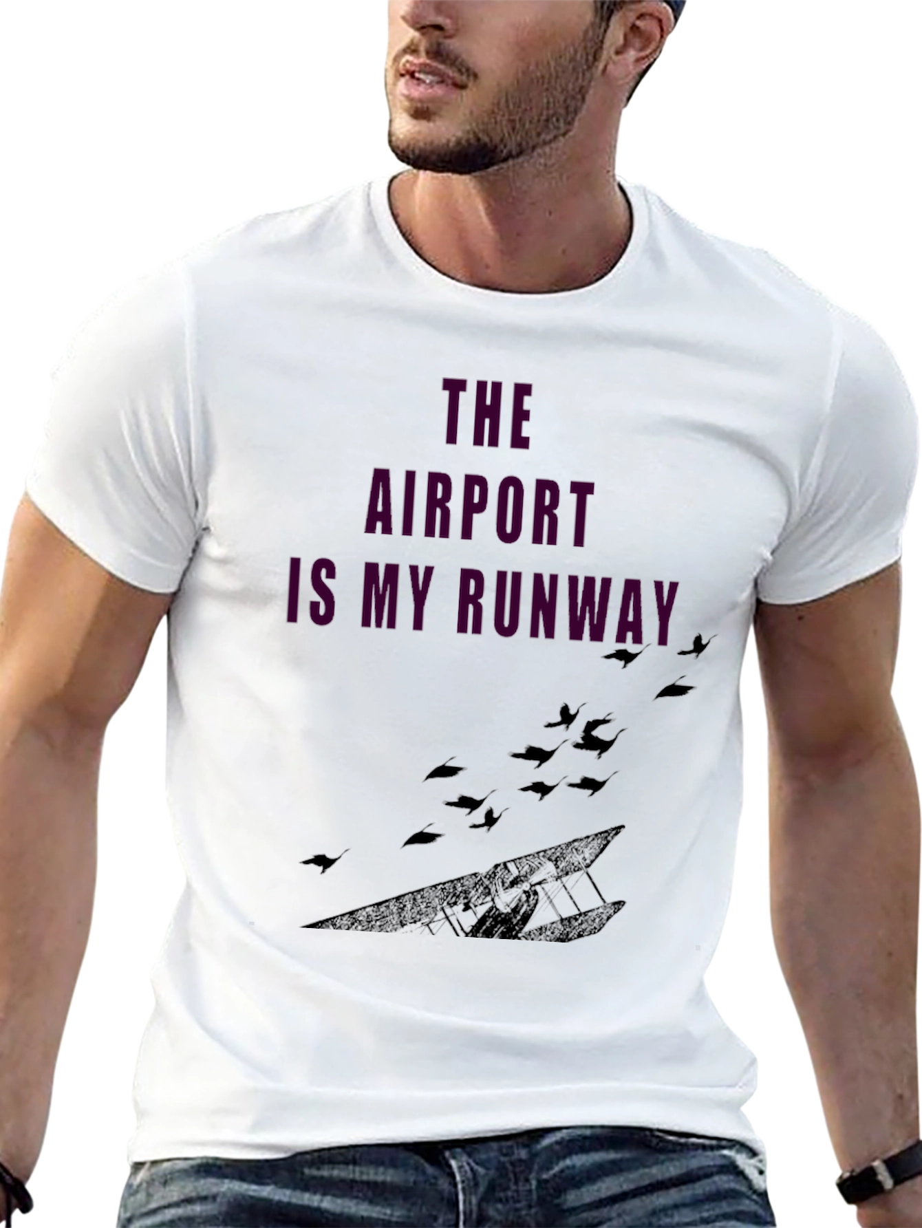 Airport Runway Graphic Tee - Black Casual T-Shirt
