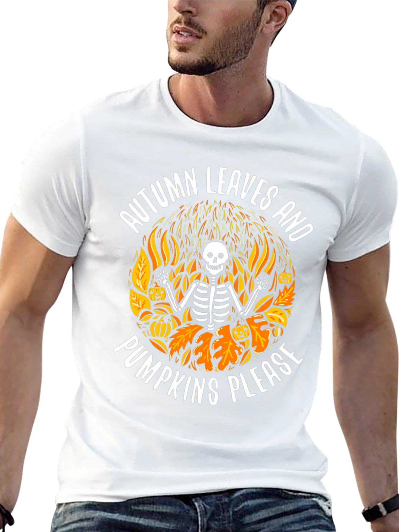 Autumn Leaves & Pumpkins Skeleton Graphic Tee