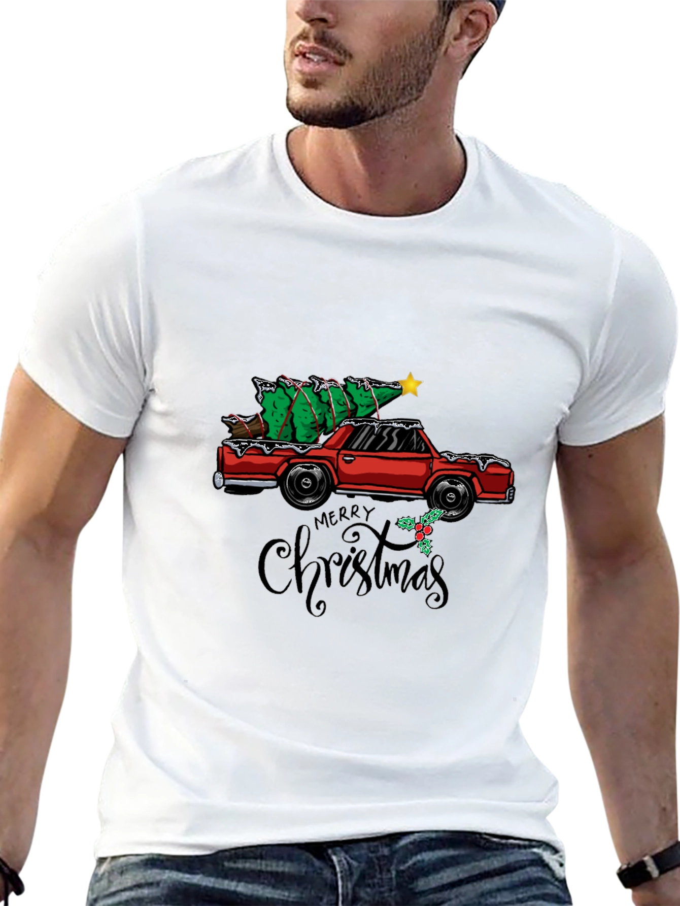 Festive Car & Christmas Tree Graphic Tee