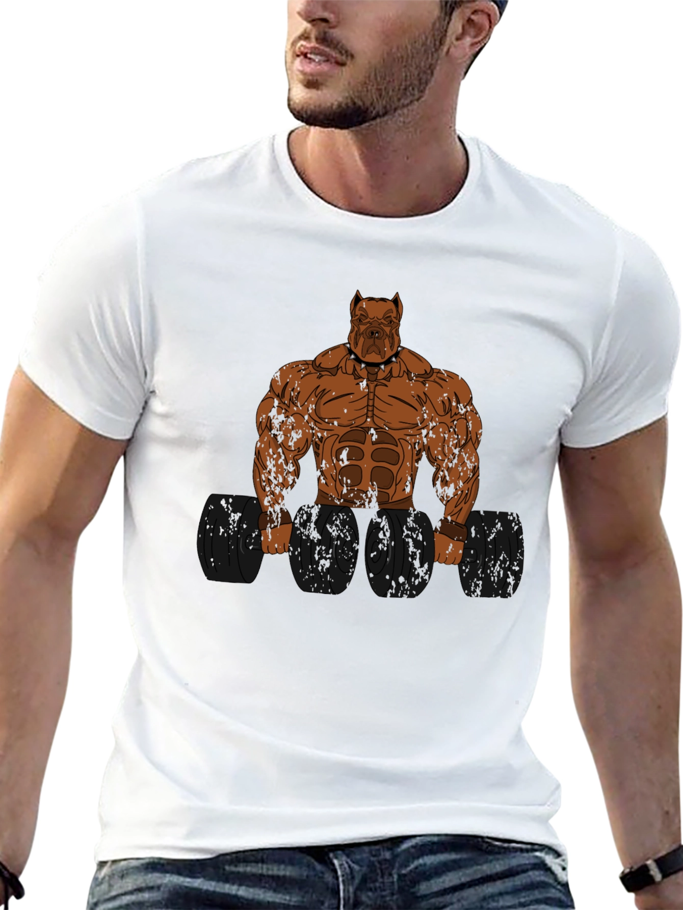 Pitbull Bodybuilder Graphic Print T-Shirt