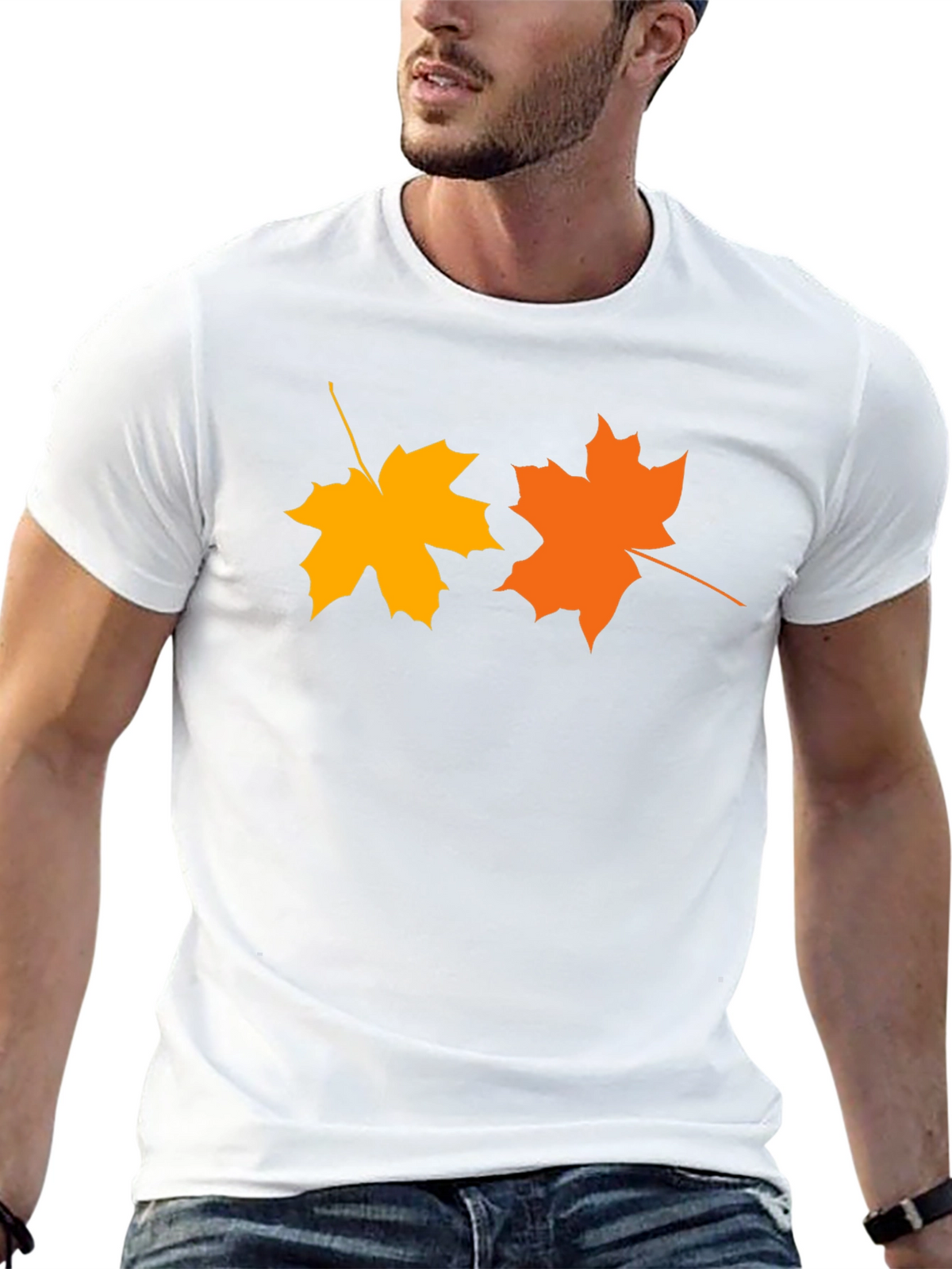 Autumn Maple Leaf Graphic Tee - Black