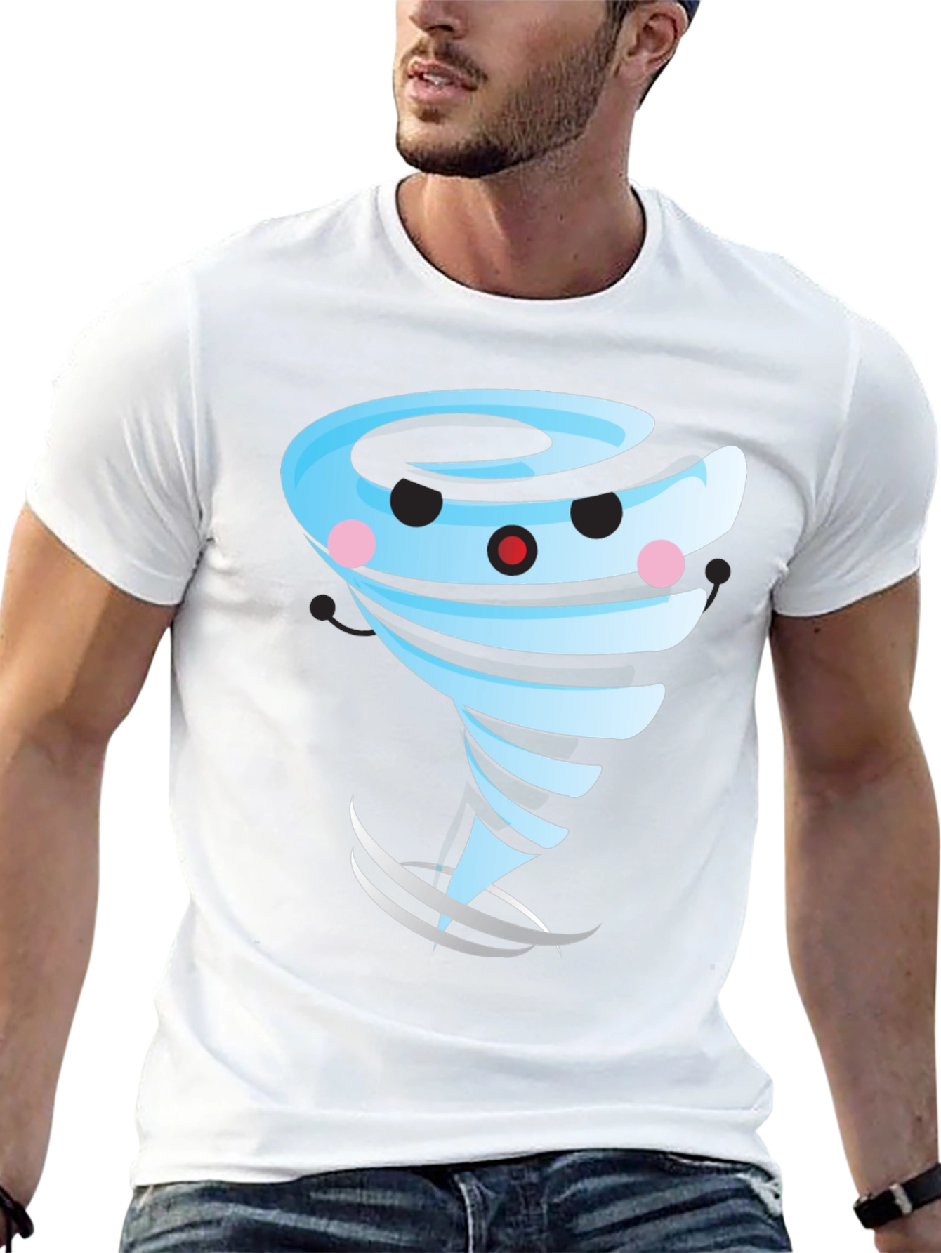 Cartoon Tornado Graphic T-Shirt Black Cotton Blend
