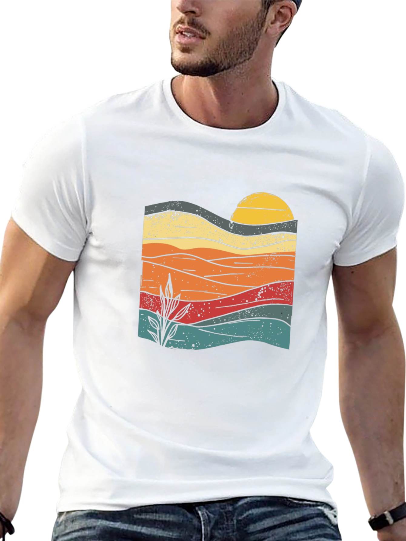 Sunset Landscape Graphic Tee - Retro Style