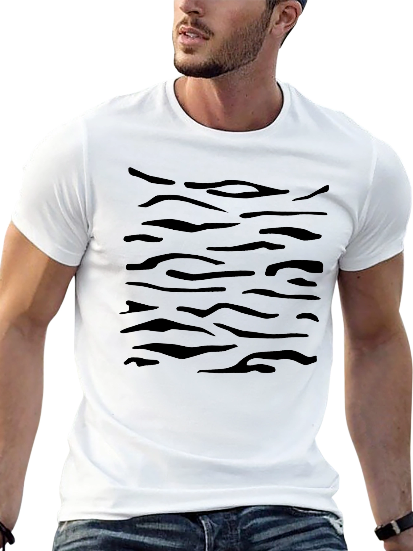 Black Tiger Stripe Pattern T-Shirt
