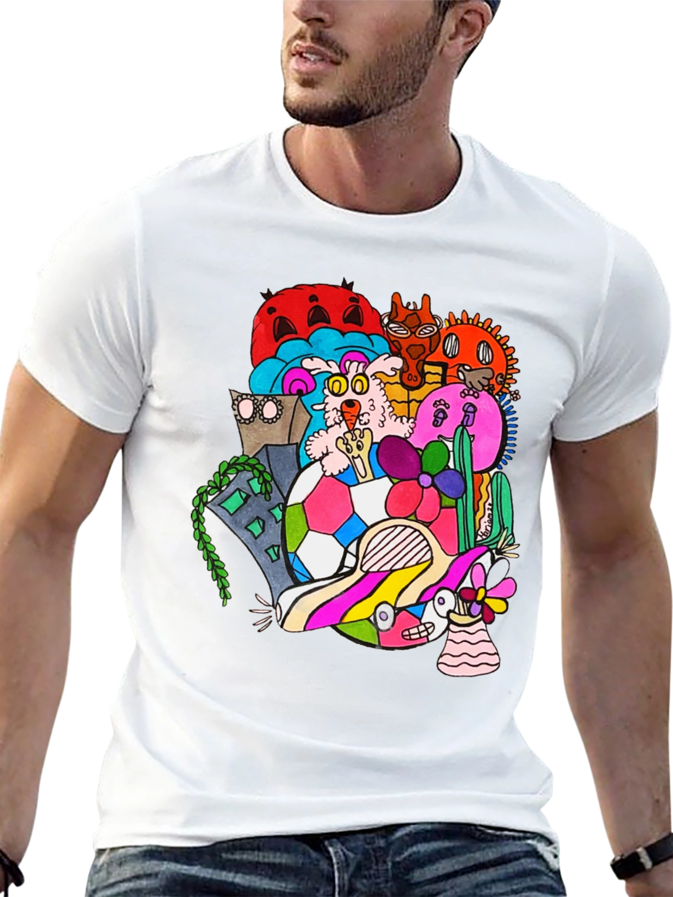 Funky Doodle Graphic Tee - Black Casual T-Shirt