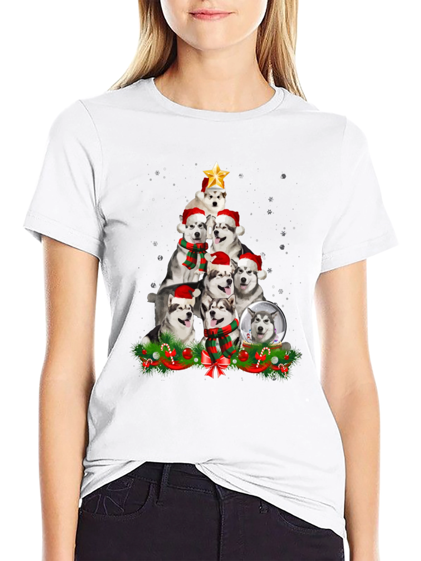 Festive Husky Christmas Tree T-Shirt
