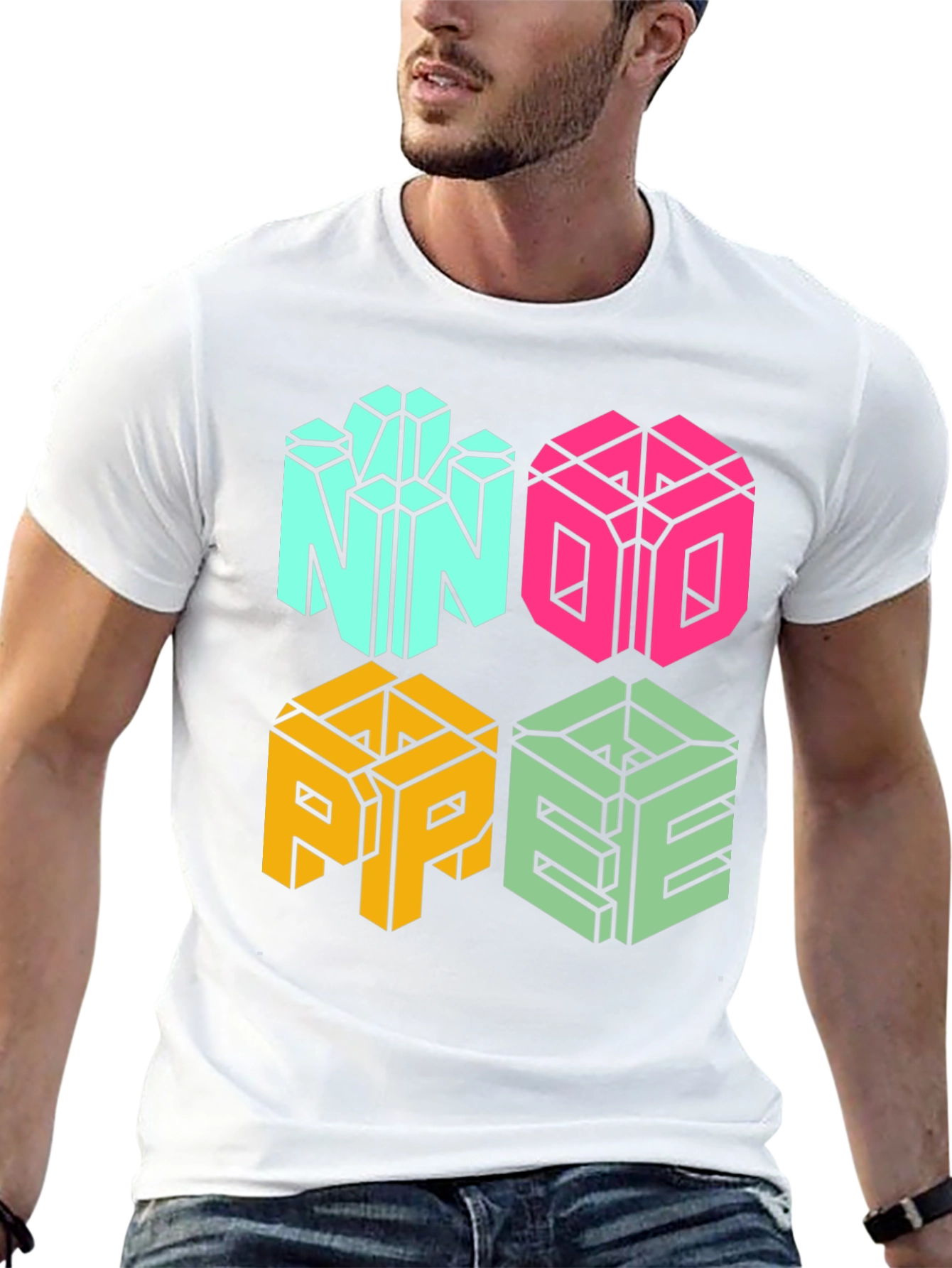 Geometric NOPE Graphic Tee - Cool Cube Design