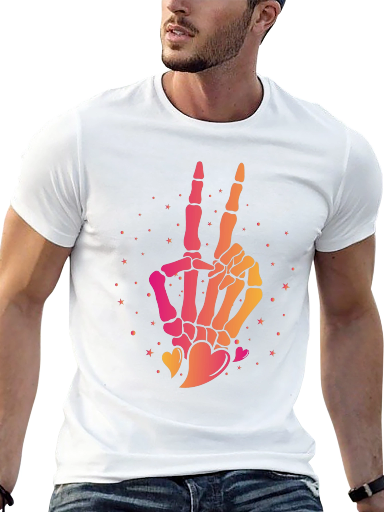 Skeleton Hand Peace Sign Graphic Tee