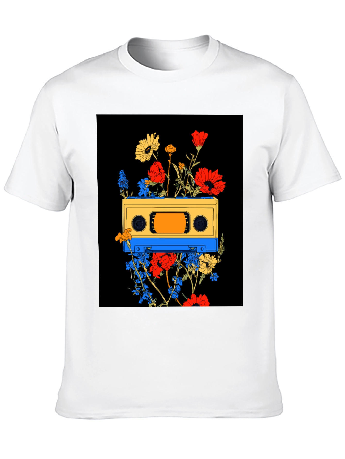 Retro Cassette Tape Floral Graphic T-Shirt