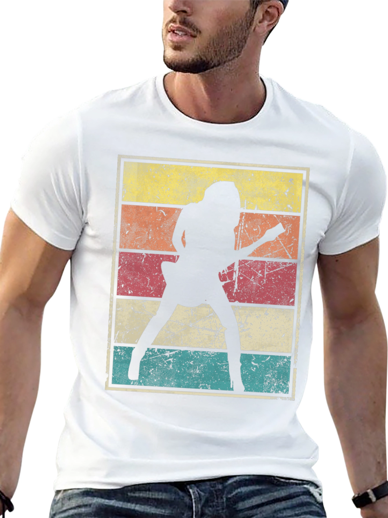 Retro Guitarist Graphic T-Shirt - Black