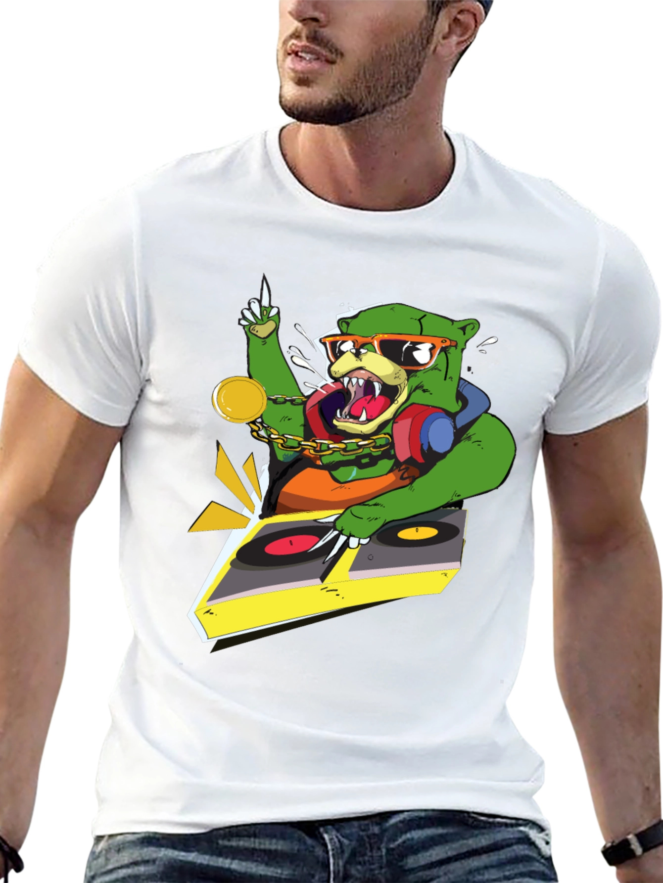 DJ Bear Graphic T-Shirt - Cool Animal Design