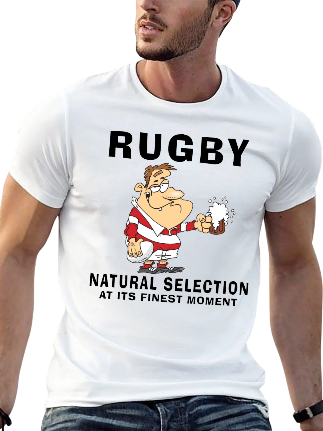 Rugby Beer T-Shirt: Natural Selection Humor Tee