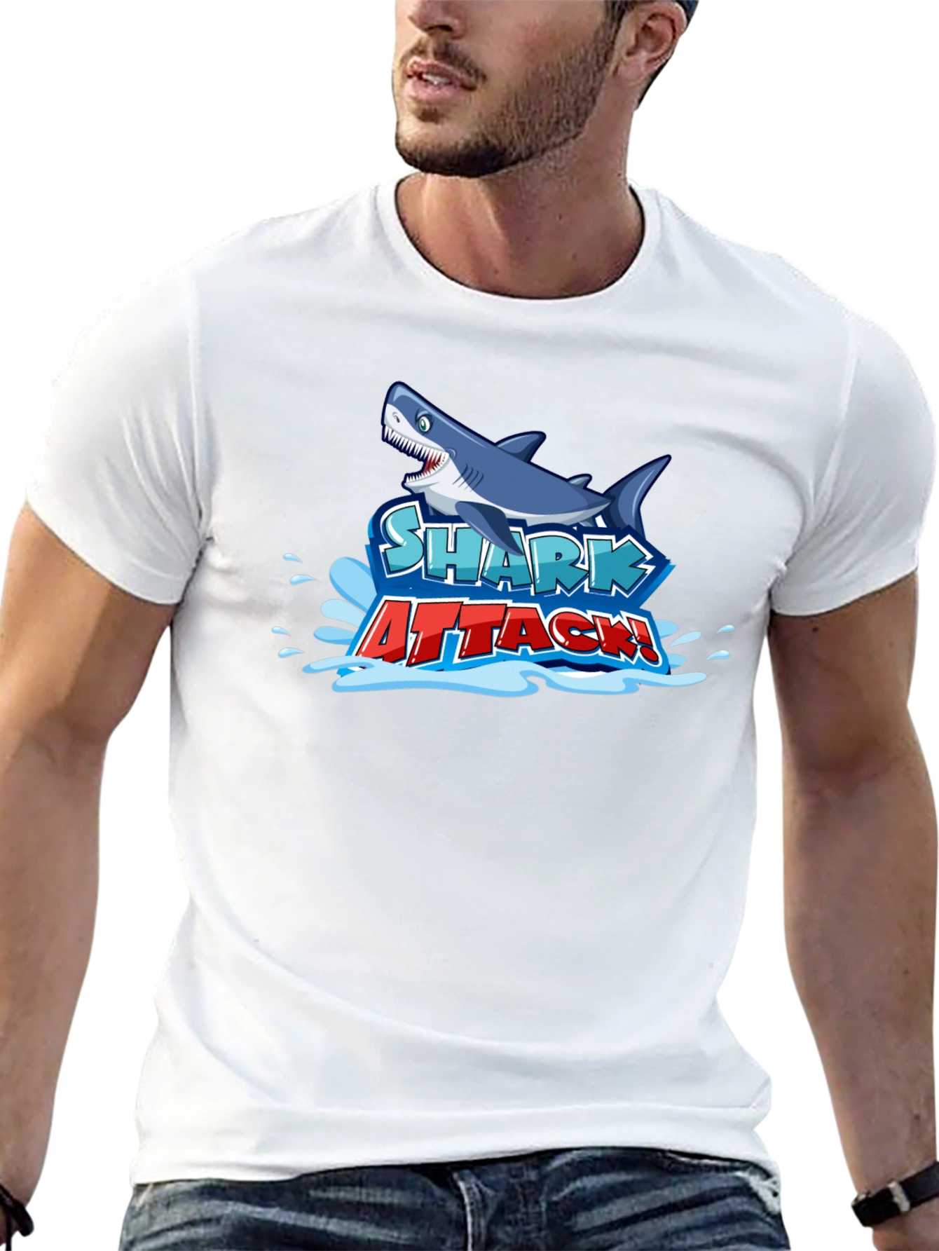 Shark Attack Graphic Tee - Black Cotton T-Shirt