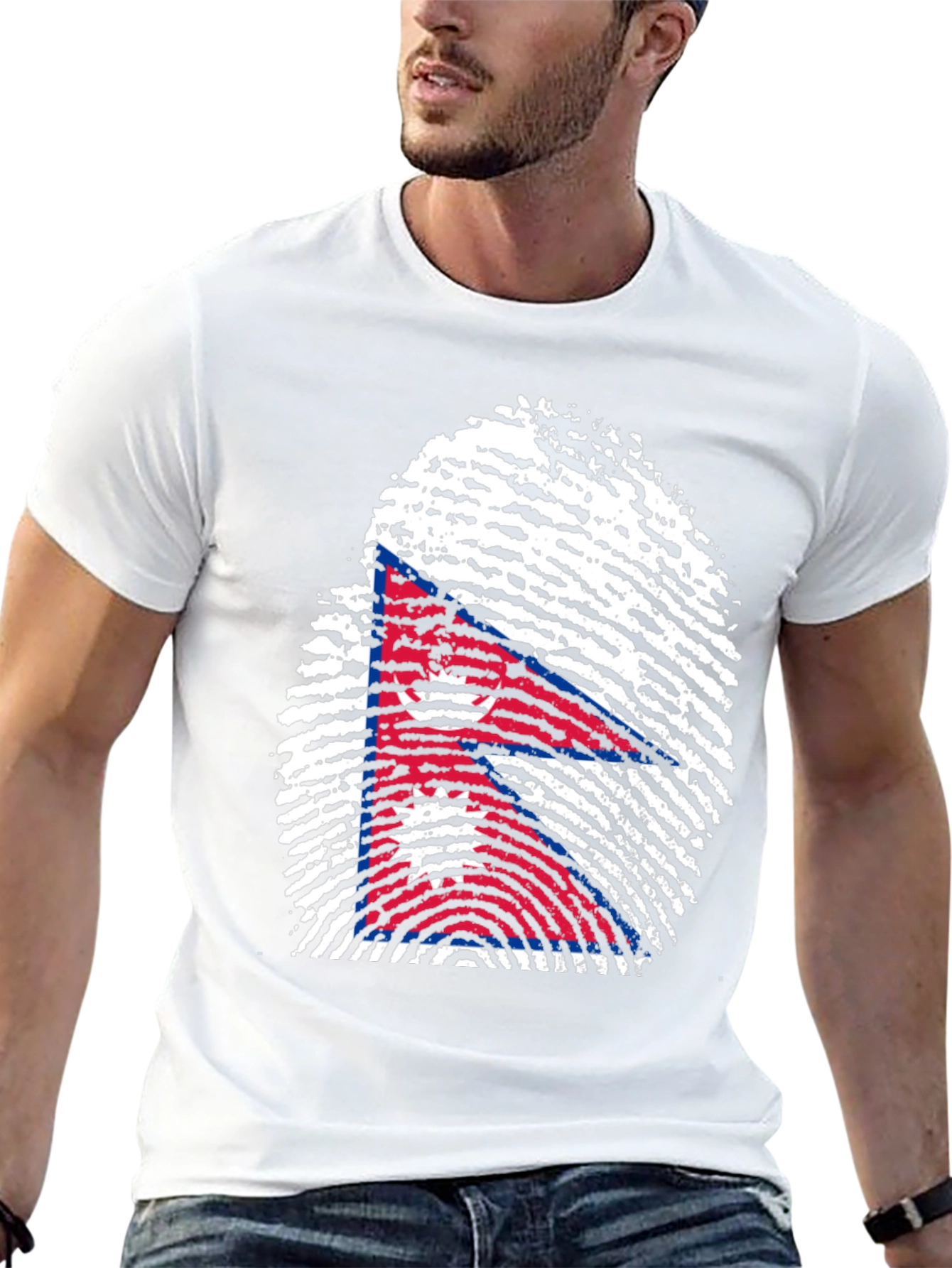 Nepal Flag Fingerprint T-Shirt - Black Graphic Tee