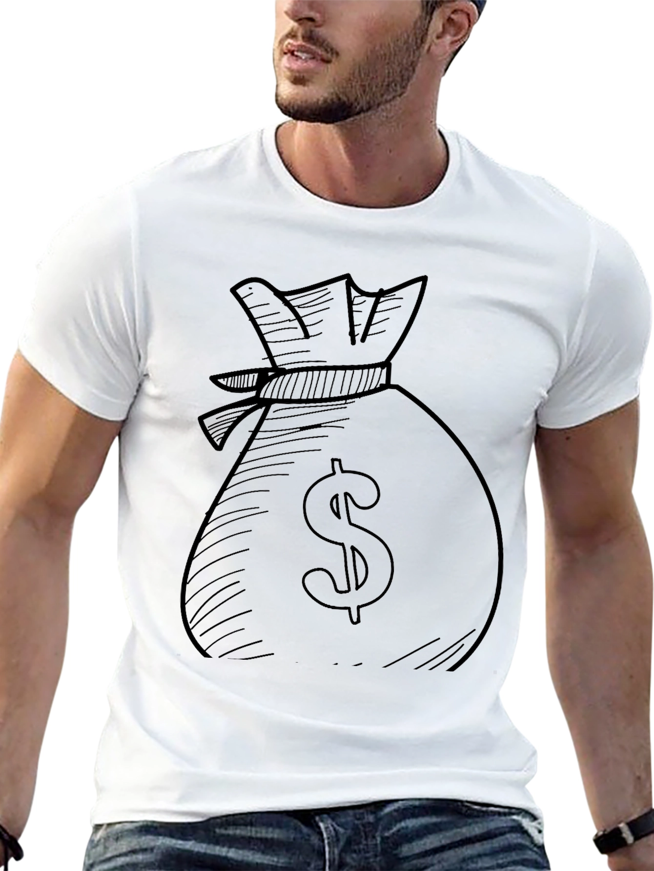 Money Bag Graphic Tee - Black Cotton Blend