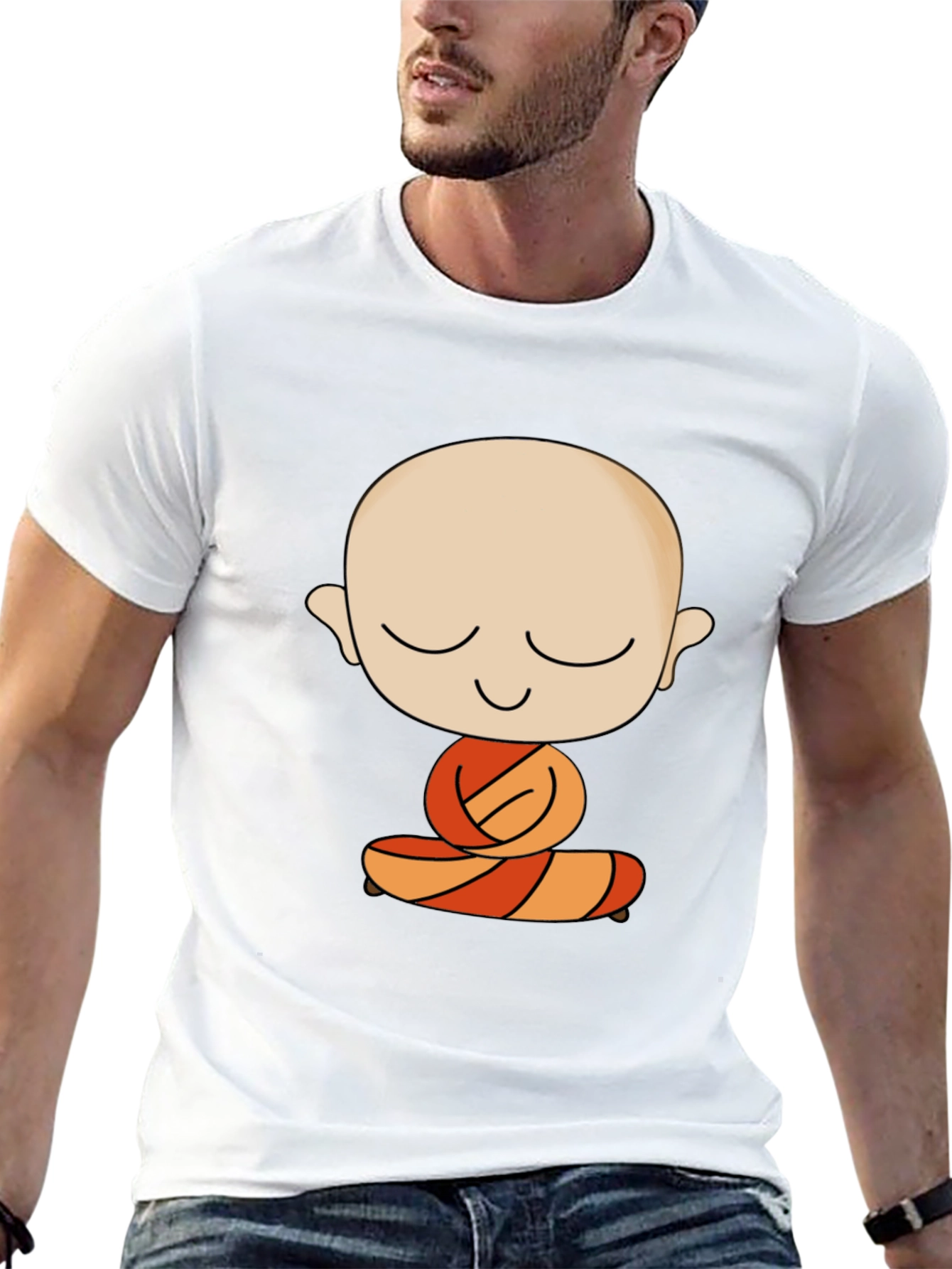 Meditating Monk Cartoon Black T-Shirt