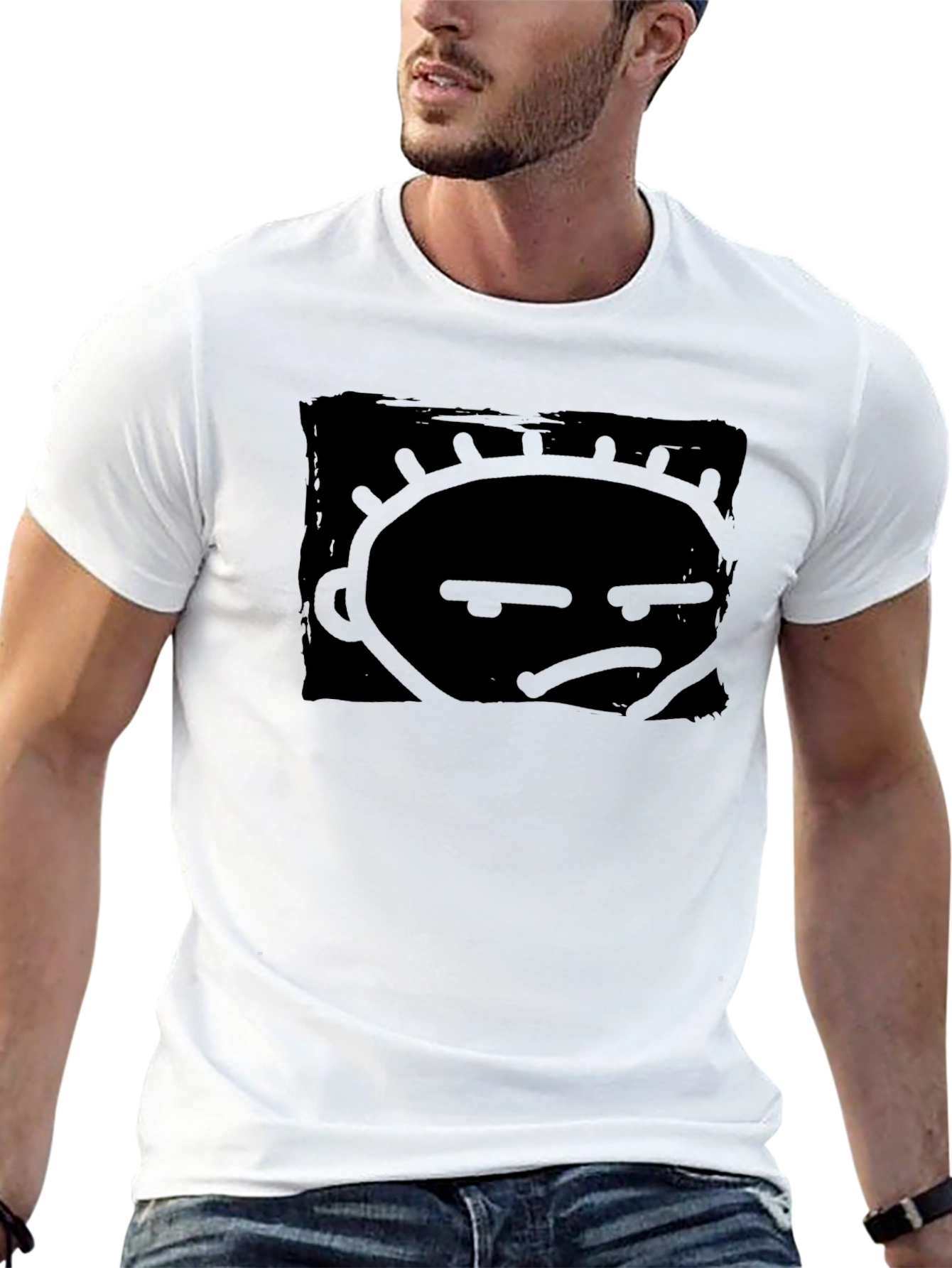 Grumpy Face Graphic Print Black T-Shirt