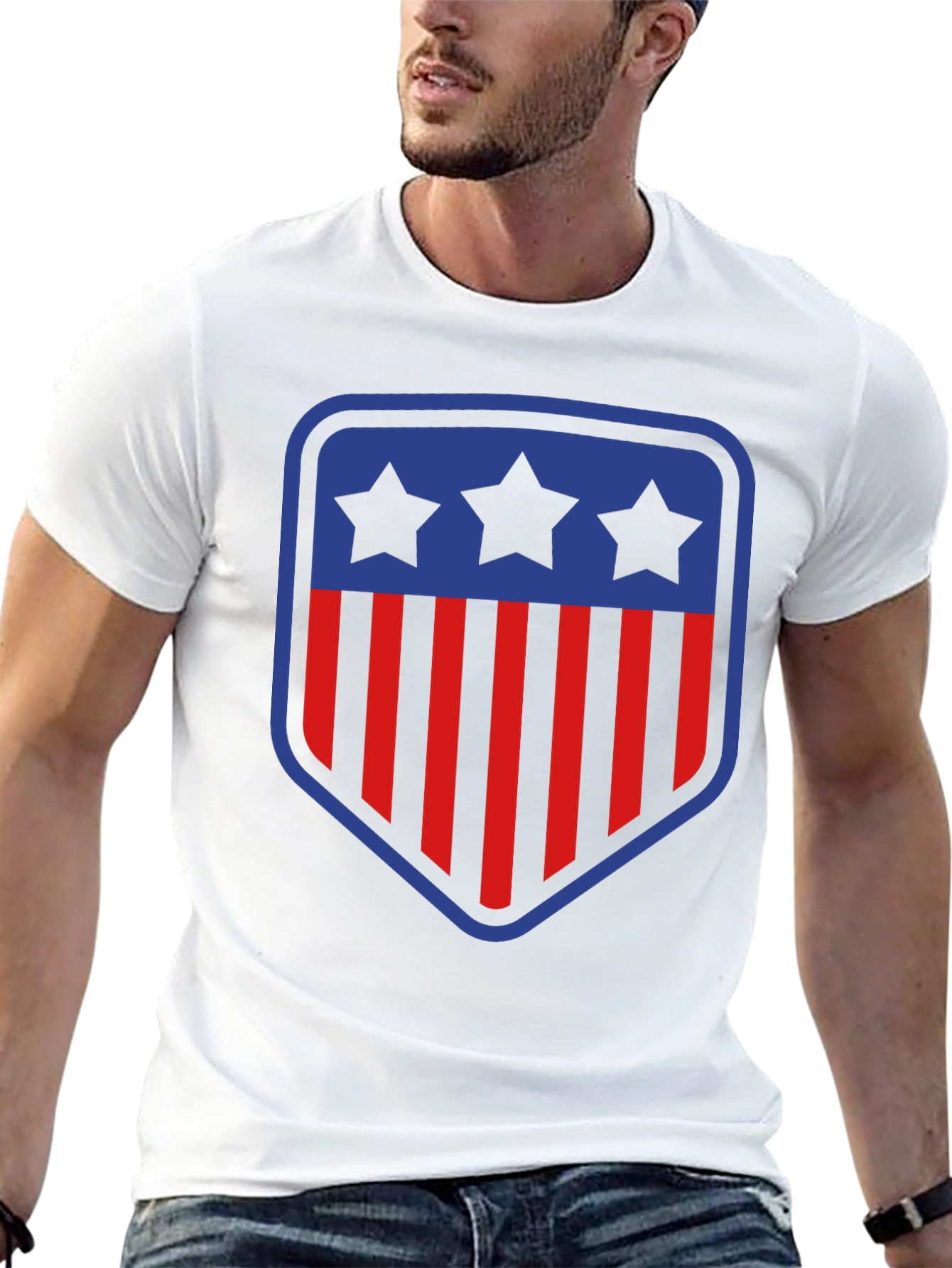 Patriotic Shield T-Shirt - Stars and Stripes Design
