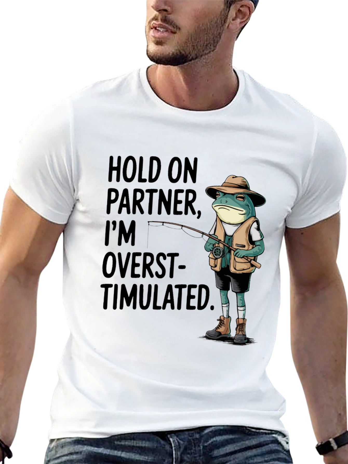 Overstimulated Frog Fisherman Graphic Tee