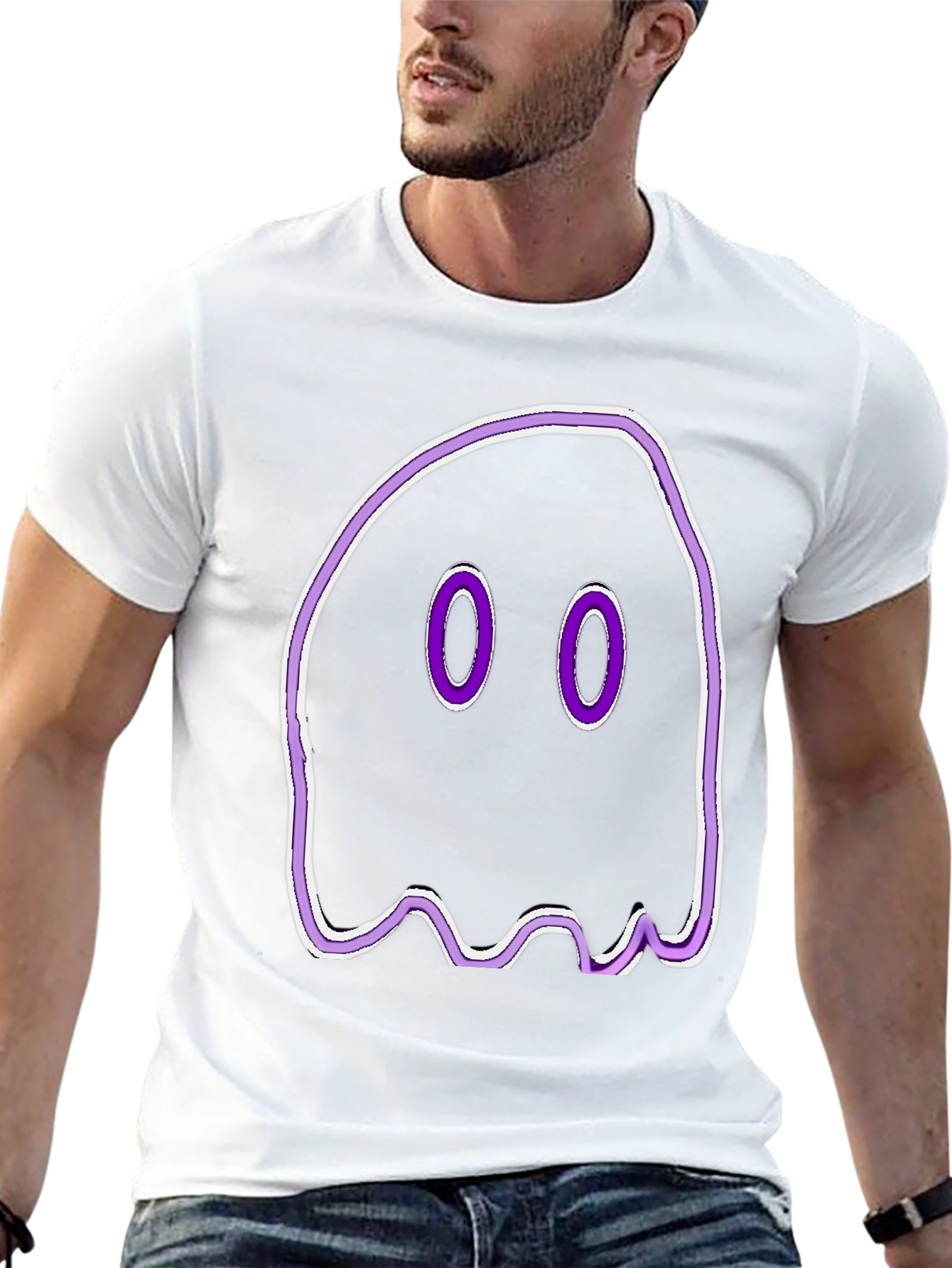 Spooky Ghost Graphic Tee - Black Cotton T-Shirt
