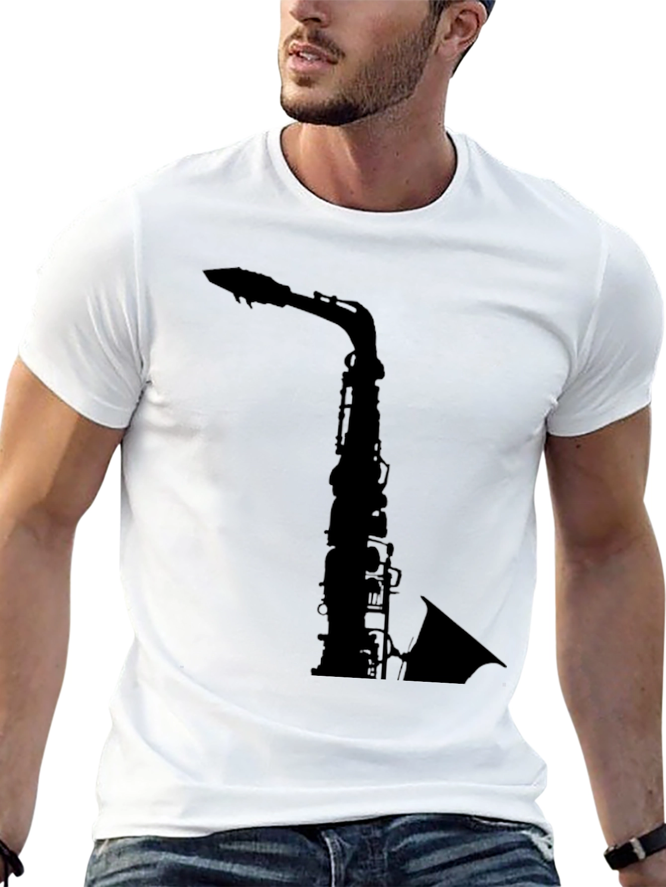 Saxophone Graphic Tee - Black Cotton T-Shirt