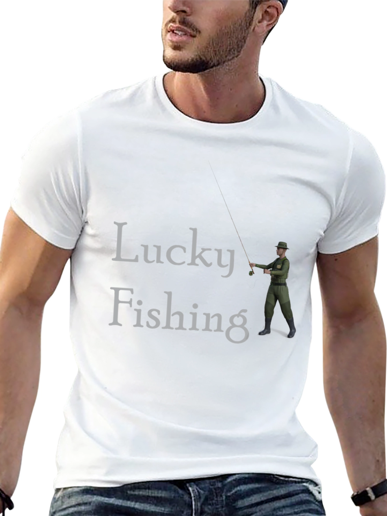 Lucky Fishing Graphic Tee - Black Cotton