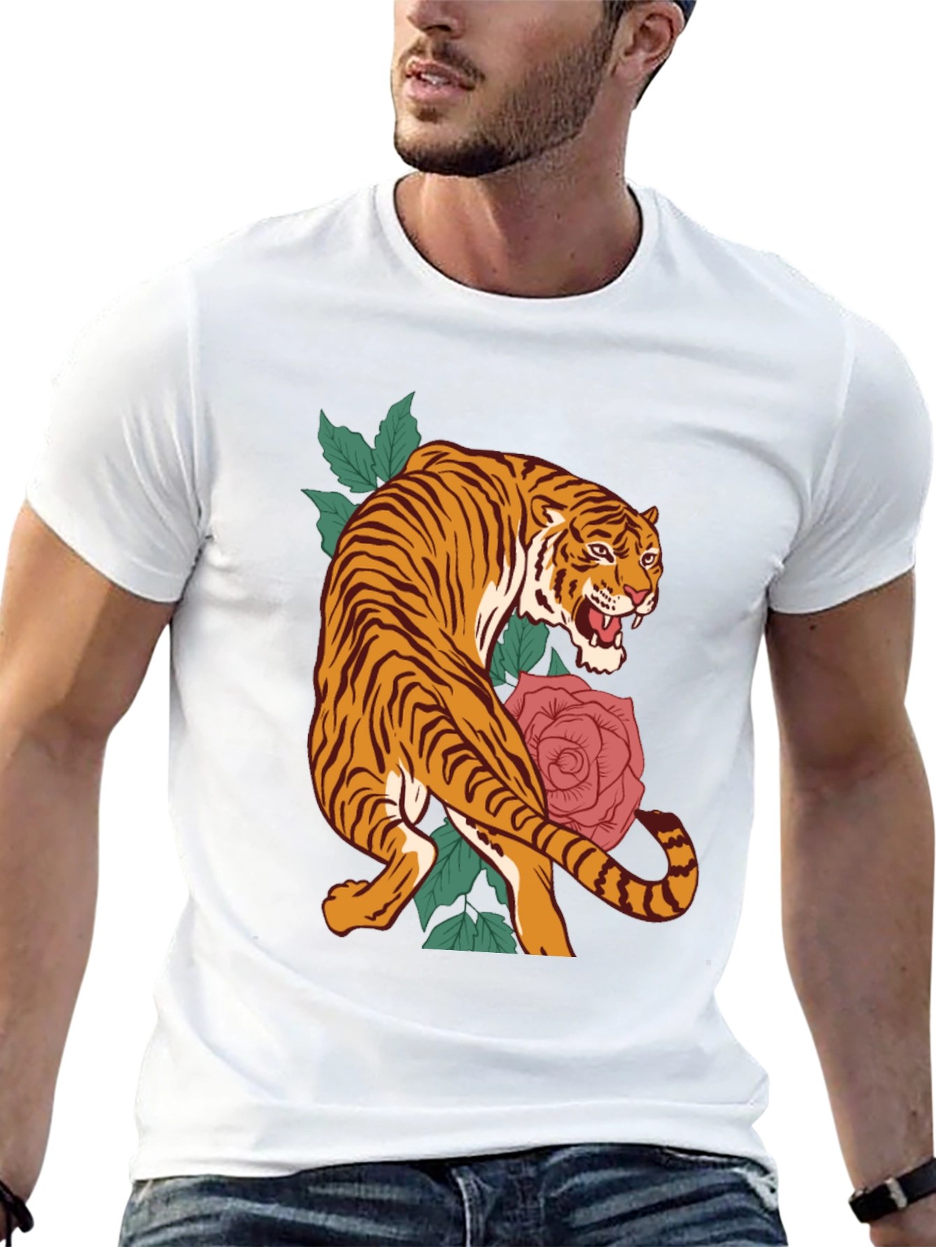 Tiger and Rose Graphic T-Shirt