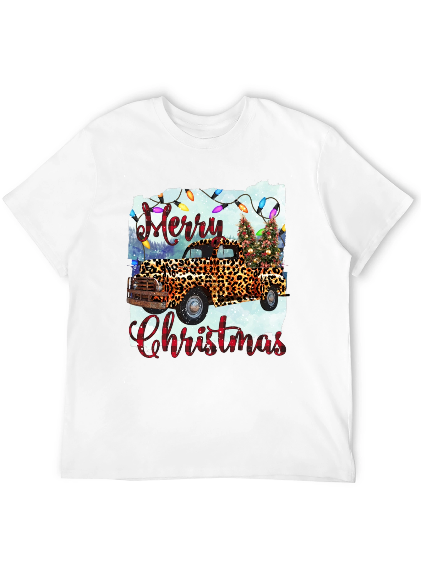 Merry Christmas Leopard Print Truck Graphic Tee