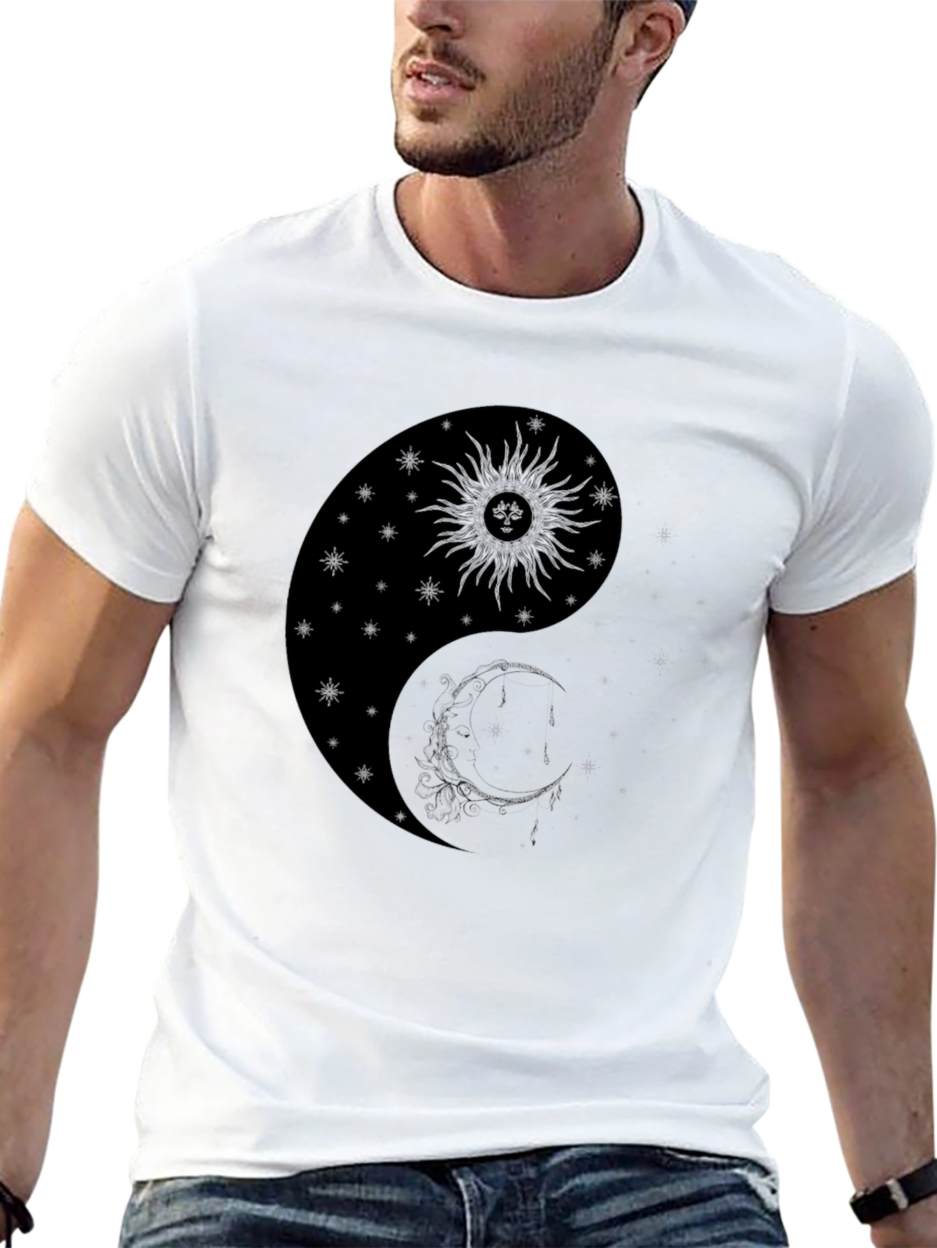 Yin Yang Sun & Moon Graphic T-Shirt - Black