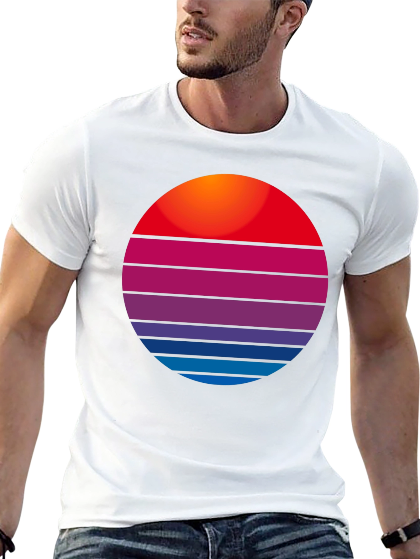 Retro Sunset Graphic Tee - Stylish Cotton Blend Shirt