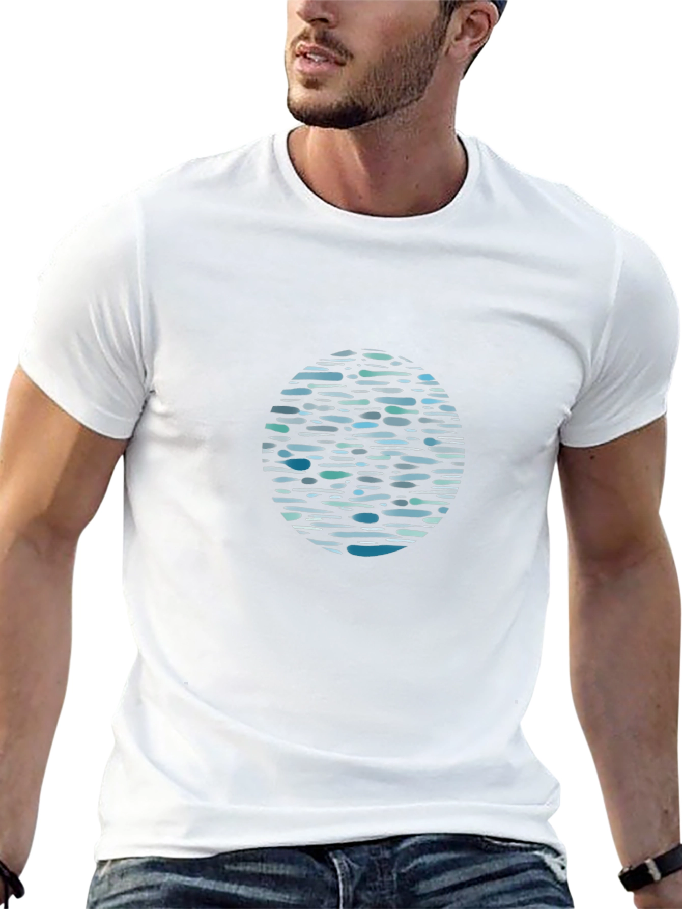 Black Graphic Tee - Abstract Water Pattern