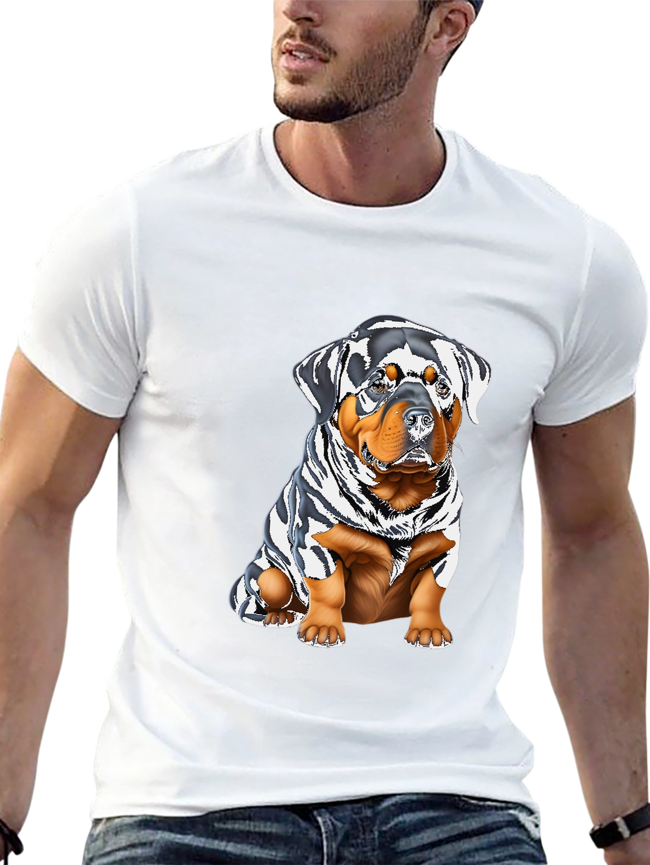 Rottweiler Puppy Graphic Tee - Black Cotton Blend