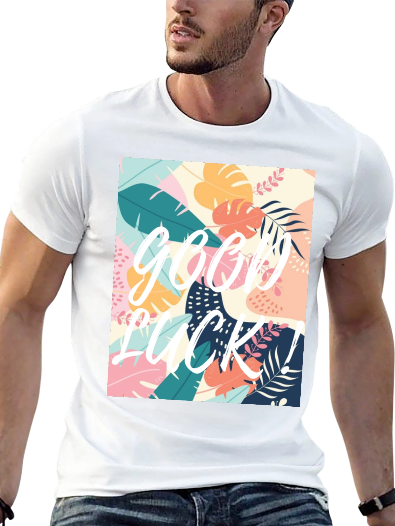 Good Luck Tropical Graphic Tee - Black Casual T-Shirt