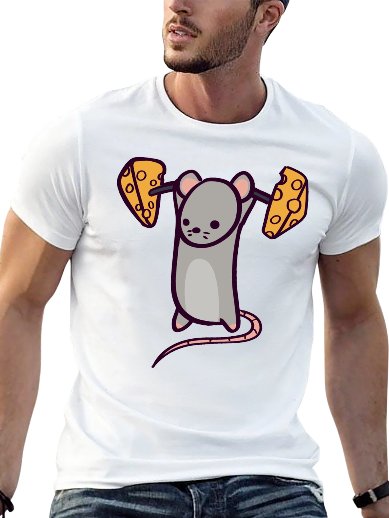 Funny Mouse Lifting Cheese Barbell T-Shirt