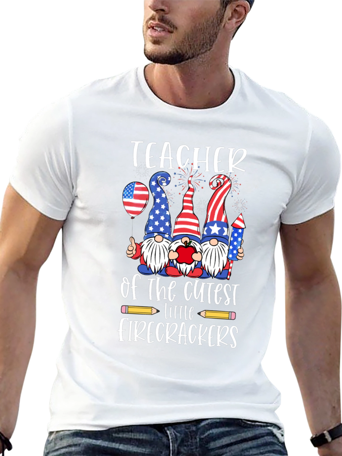 Patriotic Teacher Firecrackers Graphic Tee