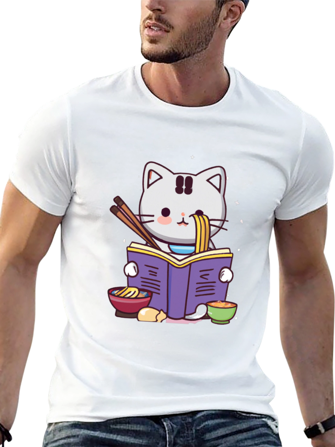 Ramen Cat Reading T-Shirt