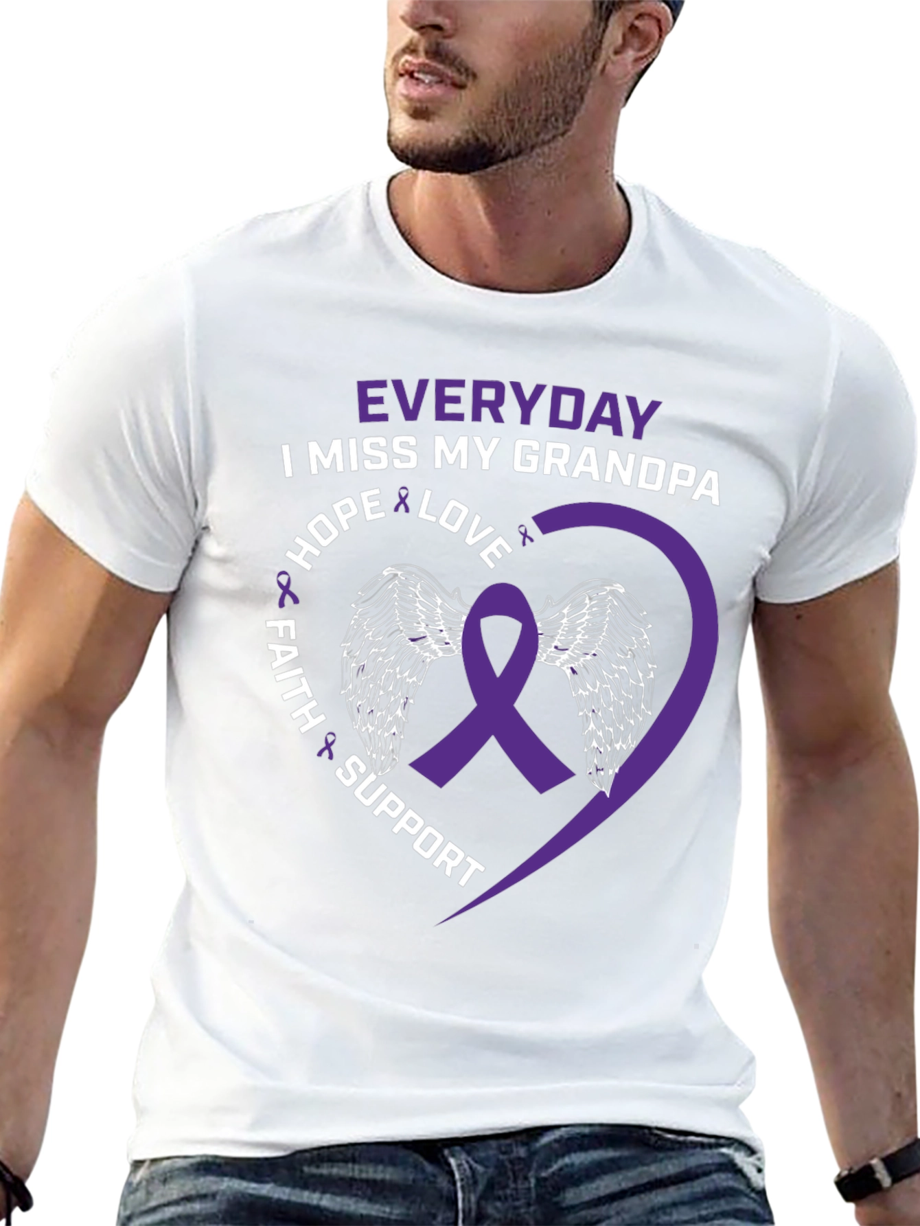 Everyday I Miss My Grandpa T-Shirt Purple Ribbon Wings