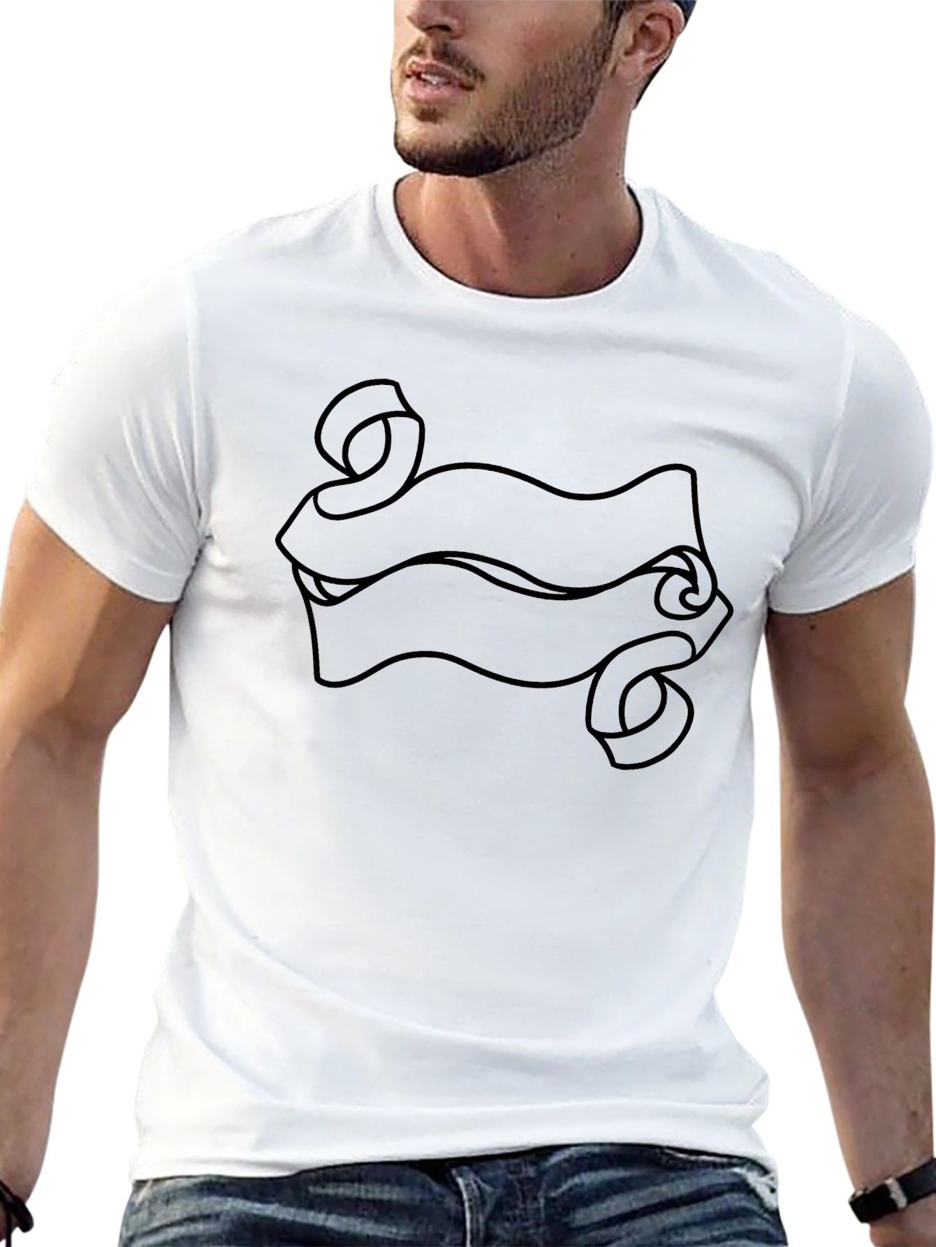 Black T-Shirt with Scroll Banner Design