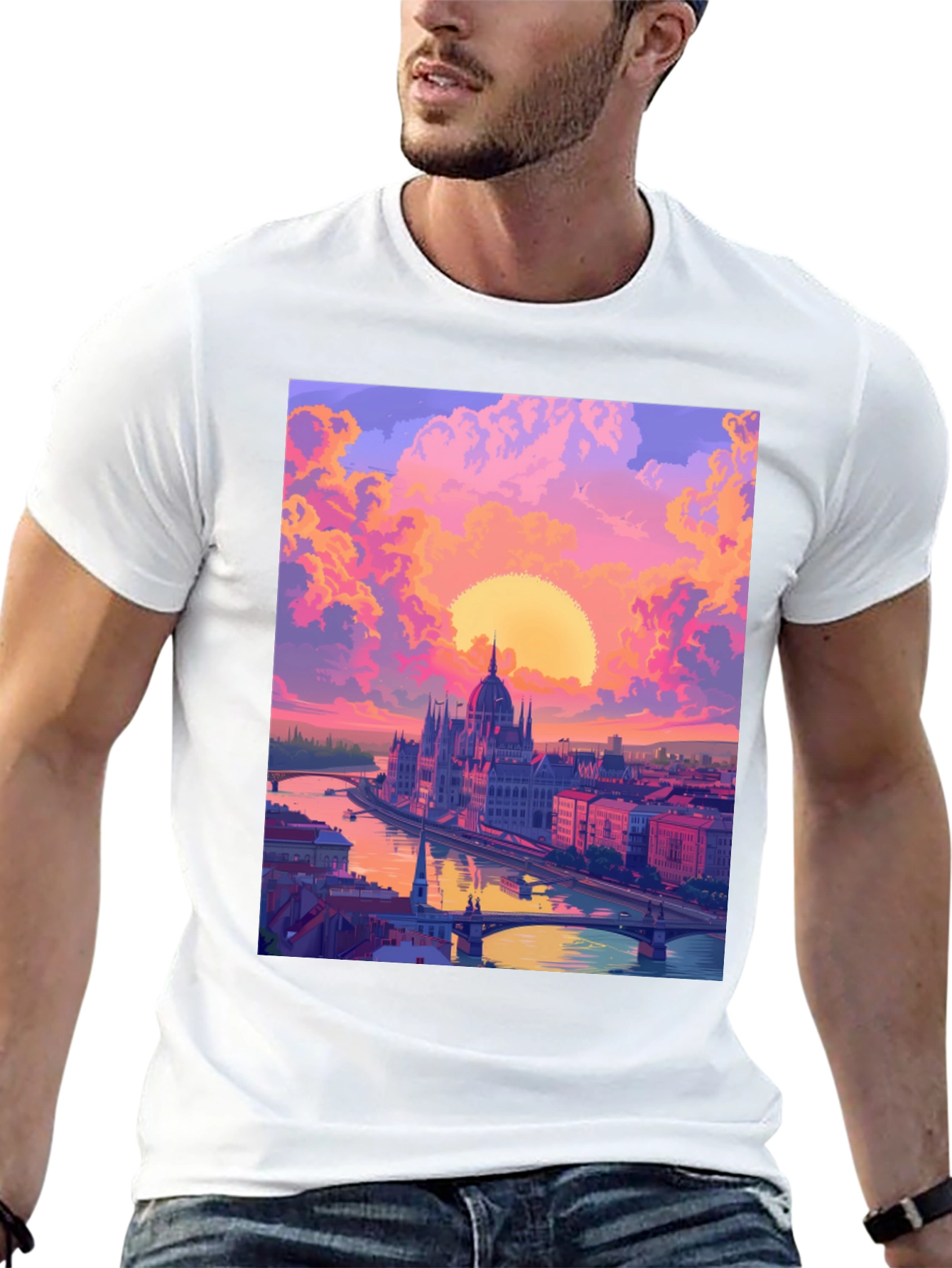 Budapest Sunset Graphic Tee - Vibrant Cityscape Design